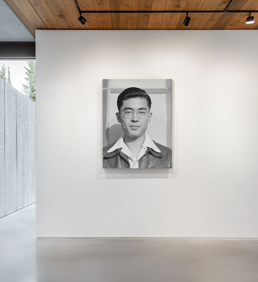 Ansel Adams Manzanar Portrait (1943) | Japanese American History Photo |  Black & White Giclée Wall Art | industrial interior