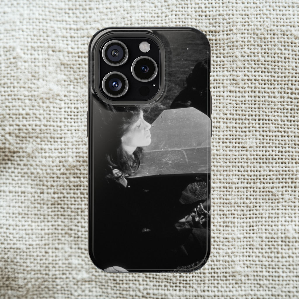 Black and White  Americana Portrait Phone Case | Magnetic Impact-Resistant Case |woman sunning herself with foil | 1970s Americana | gift