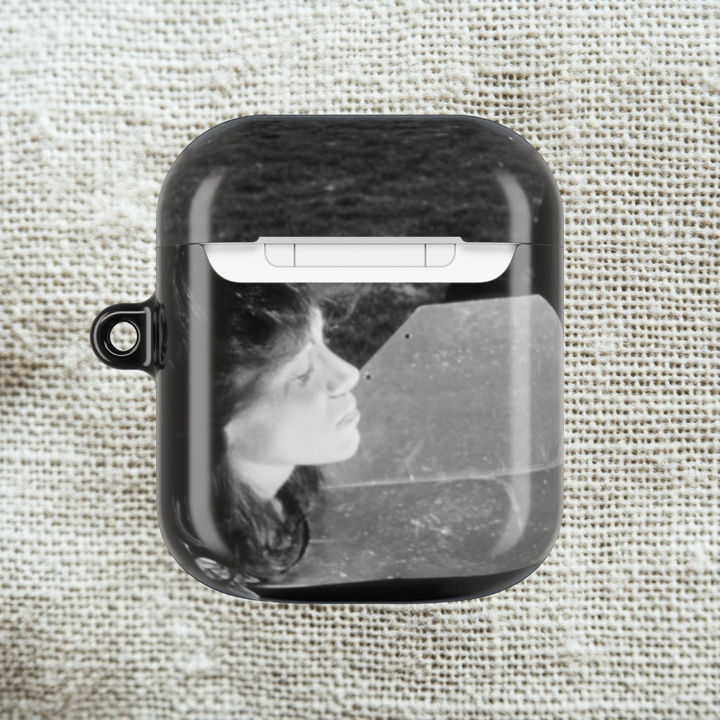 Black and White  Americana Portrait airpod Case | Magnetic Impact-Resistant Case |woman sunning herself with foil | 1970s Americana | gift