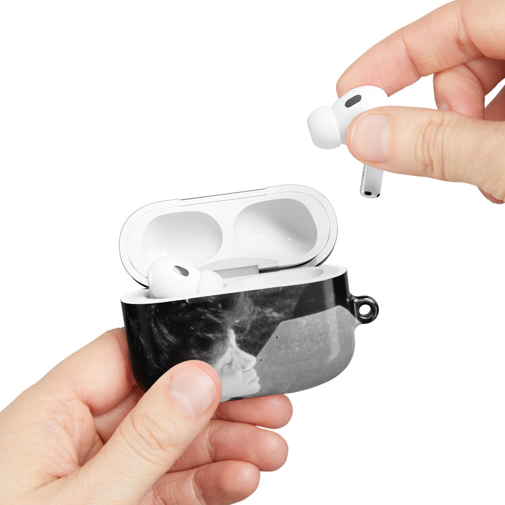 Black and White  Americana Portrait airpod Case | Magnetic Impact-Resistant Case |woman sunning herself with foil | 1970s Americana | gift
