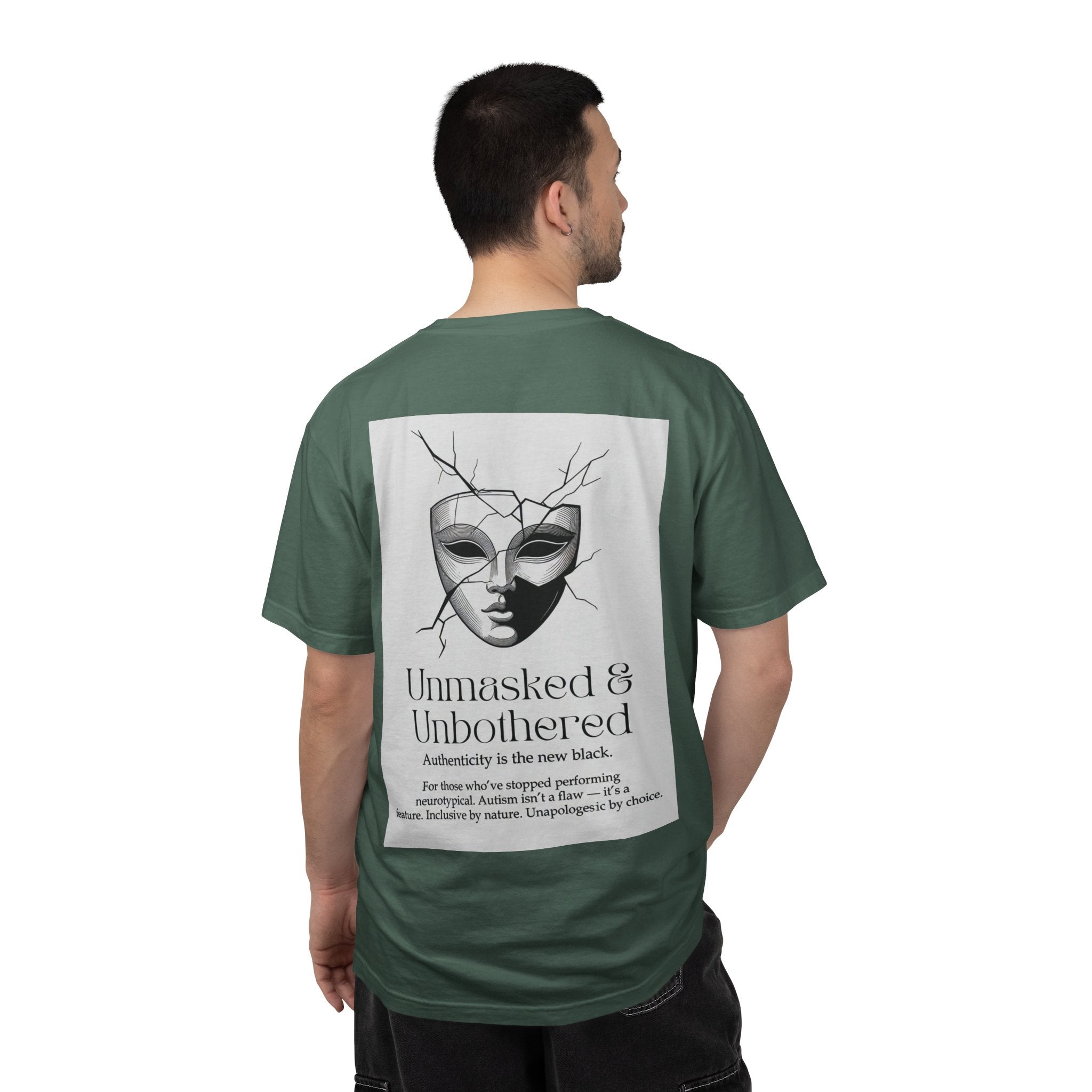 Neurodiversity Pride Acceptance t shirt |Unmasked & Unbothered T-shirt | Back Print Mask Illustration | ADHD \ Autism celebration