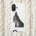 Monochrome Steampunk Cat Portrait Phone Case with Card Holder | Retro Mechanical Feline | cat gladiator helmet | cat mom dad | minimalism