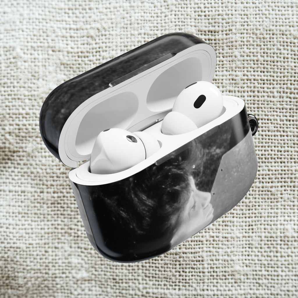 Black and White  Americana Portrait airpod Case | Magnetic Impact-Resistant Case |woman sunning herself with foil | 1970s Americana | gift