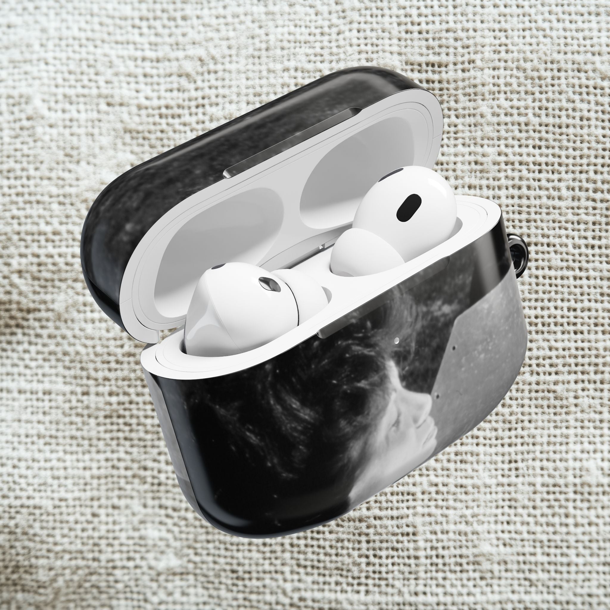 Black and White  Americana Portrait airpod Case | Magnetic Impact-Resistant Case |woman sunning herself with foil | 1970s Americana | gift