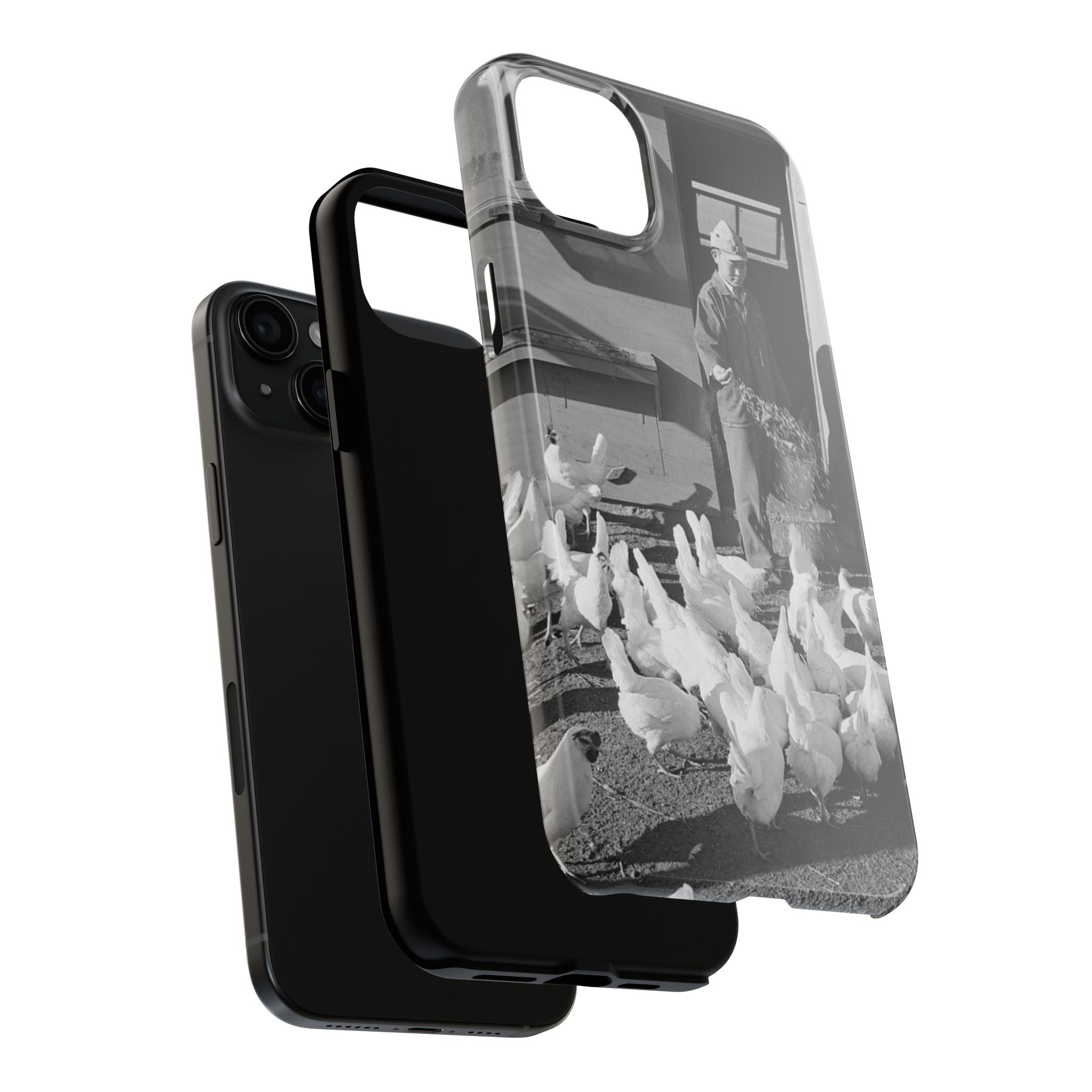 Ansel Adams  iBlack White image Farmer Feeding Chickens Phone Case | Vintage Farm Photo Tough Case | iphone 17 16 15