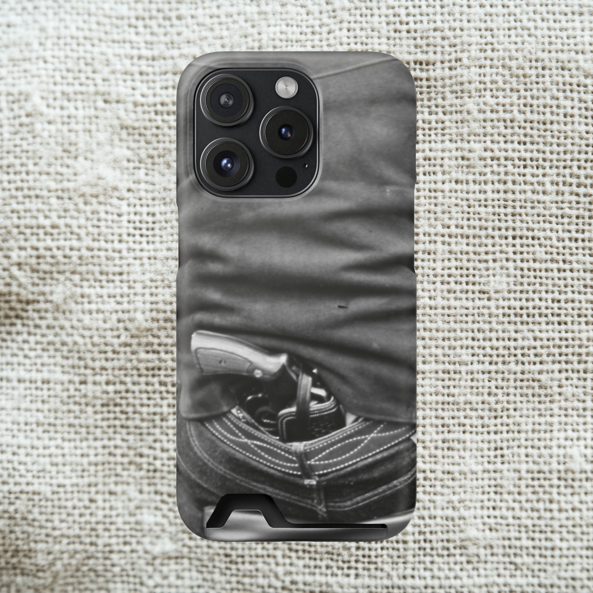 Vintage Revolver in Pocket phone case 2 card holder | Samsung 26 iphone 17 16 15 | Masculine | Monochrome Americana | rustic office decor