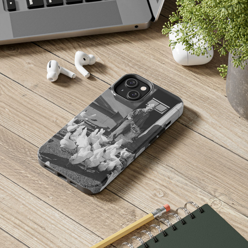Ansel Adams  iBlack White image Farmer Feeding Chickens Phone Case | Vintage Farm Photo Tough Case | iphone 17 16 15
