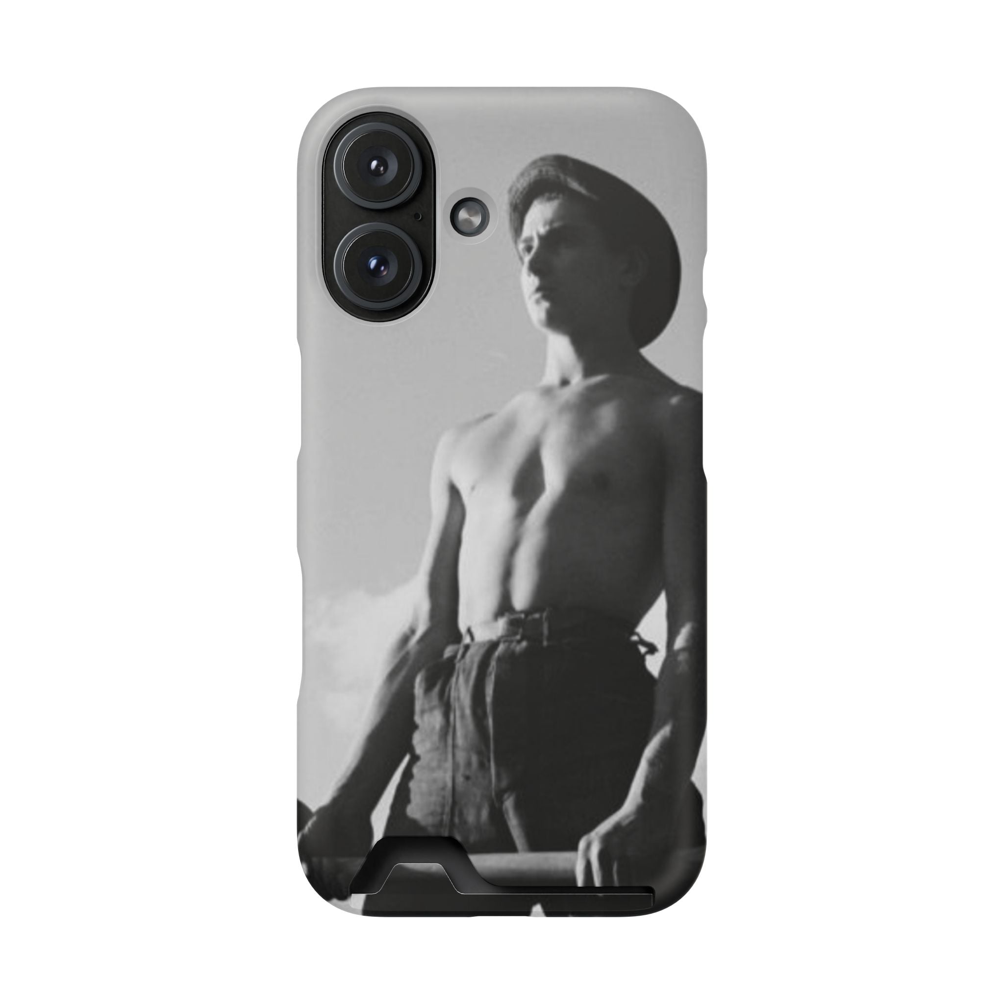 Masculine Black and White Shirtless Cowboy Phone Case with Card Holder | iphone 17 16 15 s26 | gift for him her