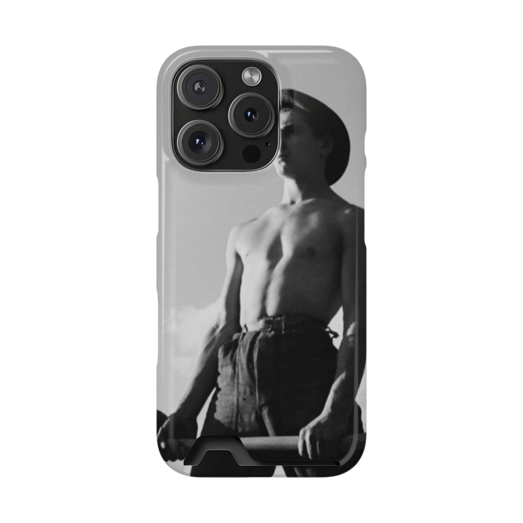 Masculine Black and White Shirtless Cowboy Phone Case with Card Holder | iphone 17 16 15 s26 | gift for him her