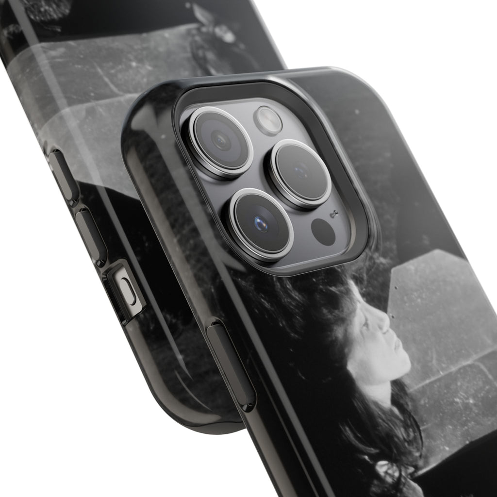 Black and White  Americana Portrait Phone Case | Magnetic Impact-Resistant Case |woman sunning herself with foil | 1970s Americana | gift