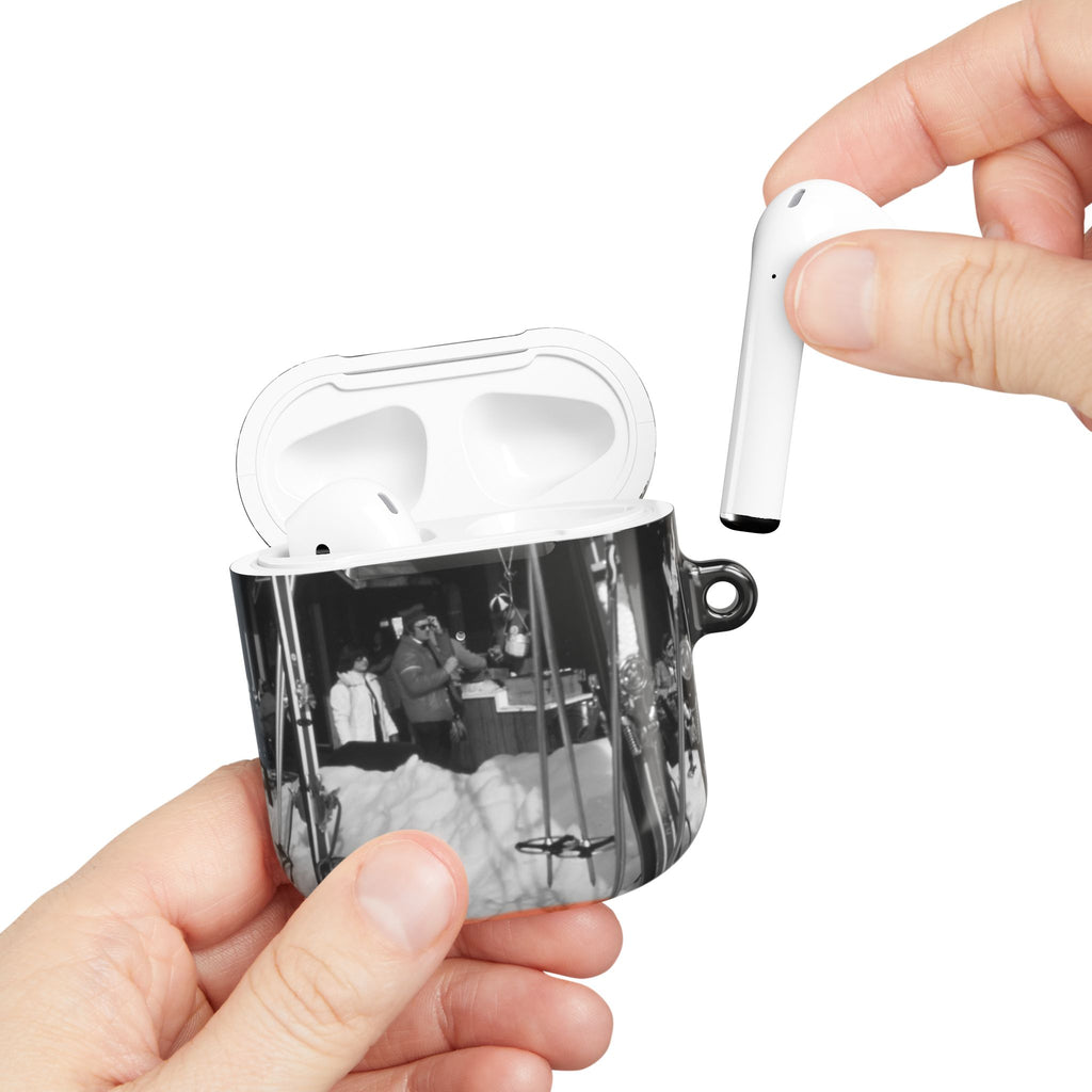Vintage Black and White Market Photo AirPod Case | Retro Street Scene