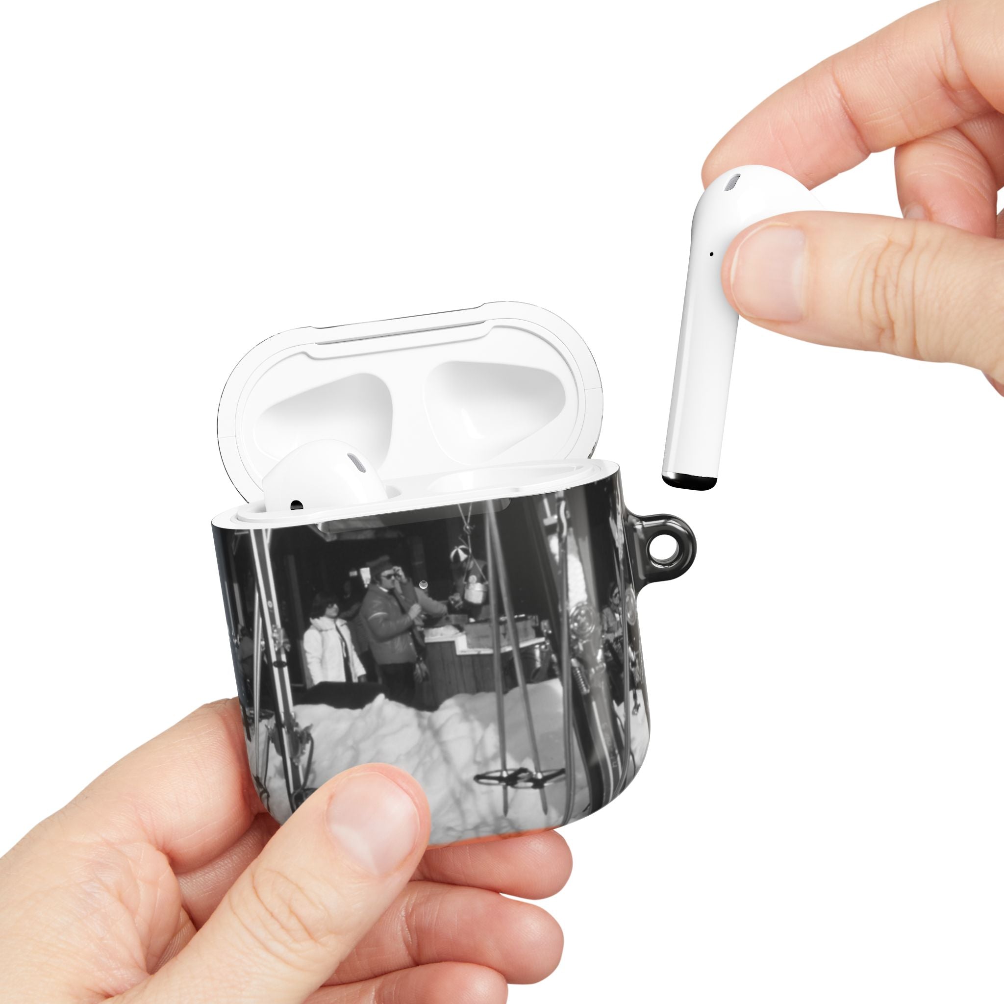 Vintage Black and White Market Photo AirPod Case | Retro Street Scene