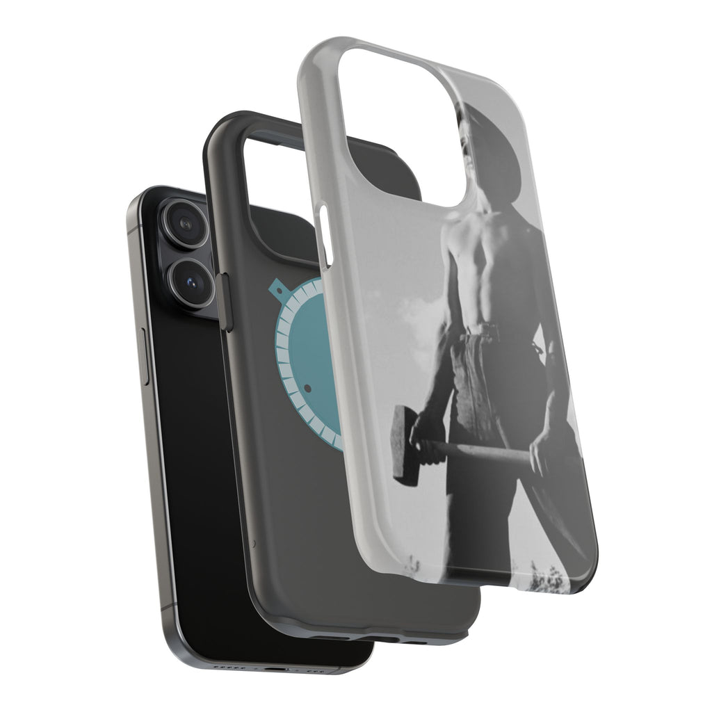 Shirtless Farmer with Sledgehammer Phone Case | Impact-Resistant Magnetic