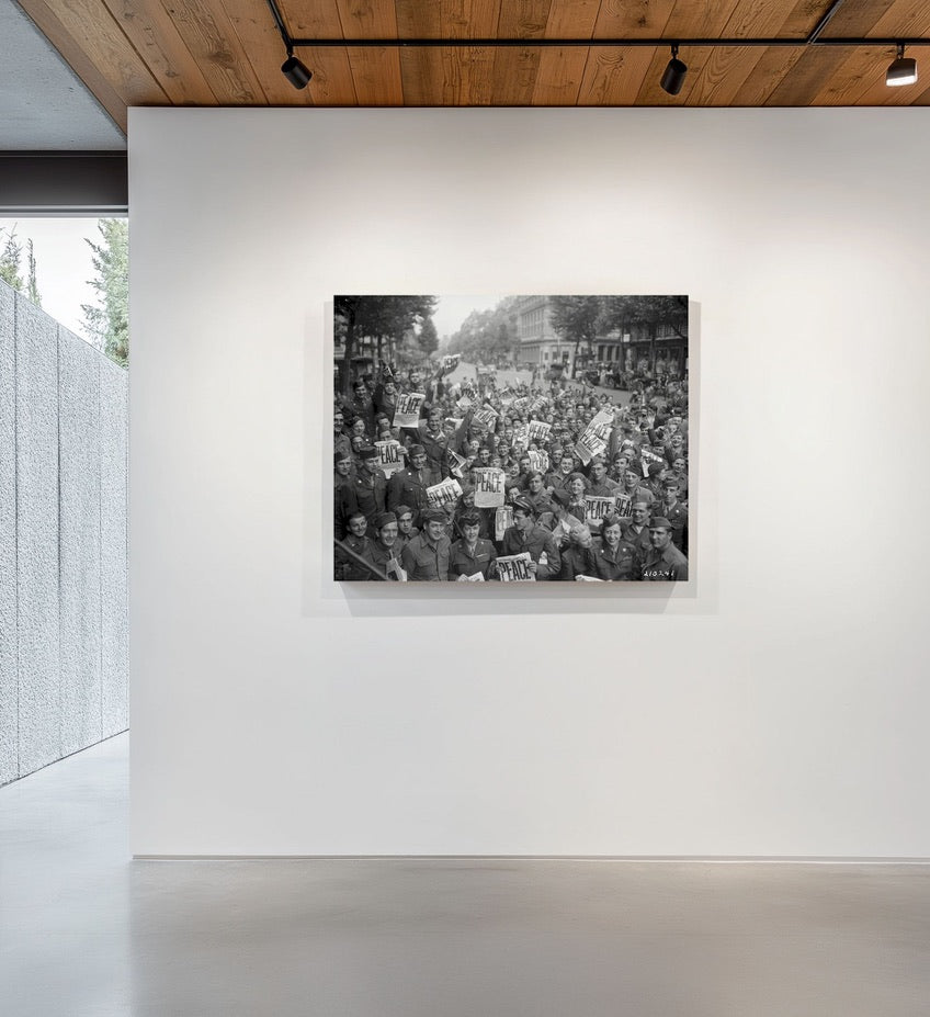 WWII Soldiers Celebrate Peace | Vintage VE Day Photograph | Historic World War II Crowd Scene | Black & White Americana Wall Art