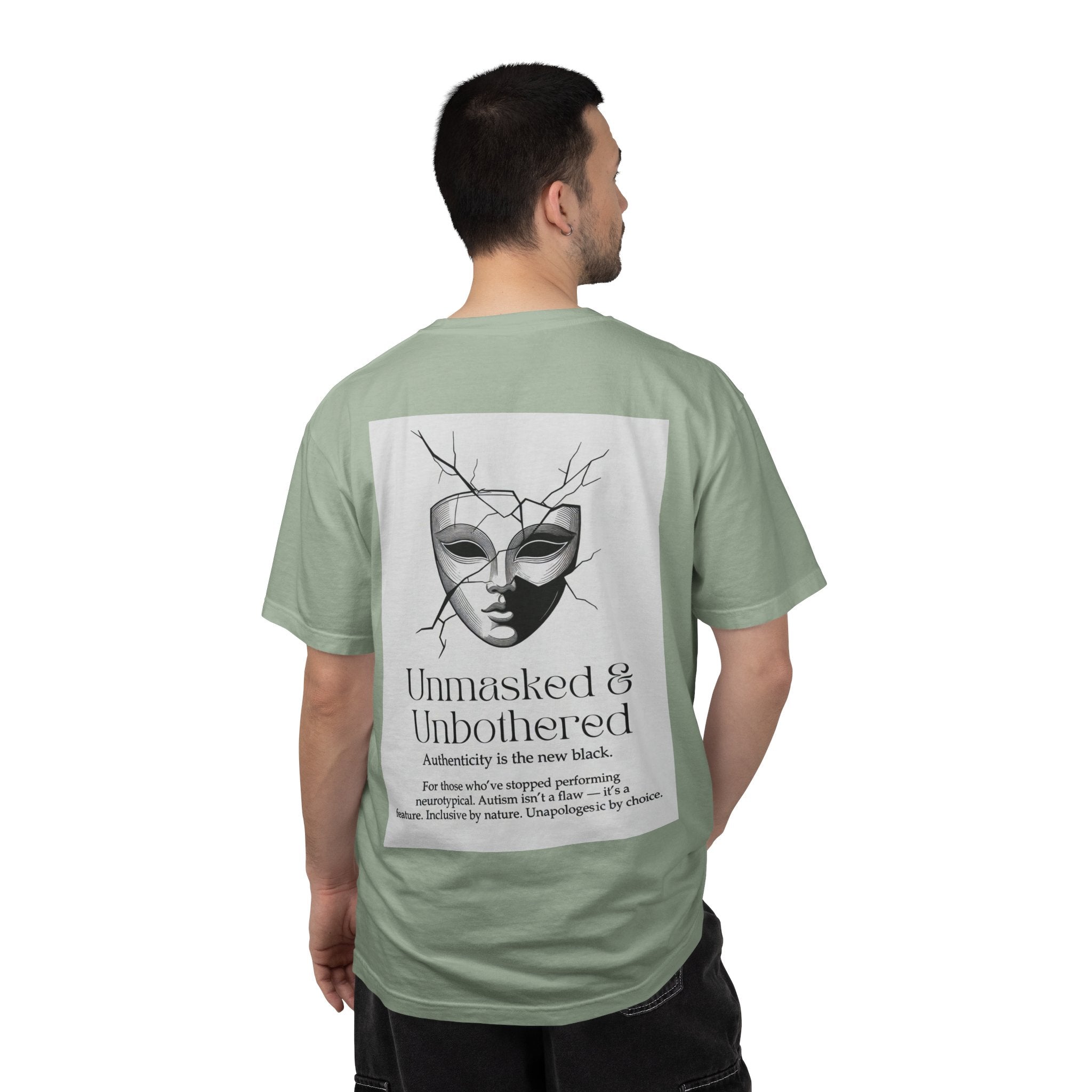 Neurodiversity Pride Acceptance t shirt |Unmasked & Unbothered T-shirt | Back Print Mask Illustration | ADHD \ Autism celebration