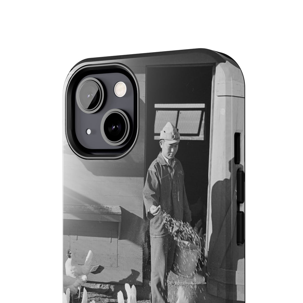 Ansel Adams  iBlack White image Farmer Feeding Chickens Phone Case | Vintage Farm Photo Tough Case | iphone 17 16 15