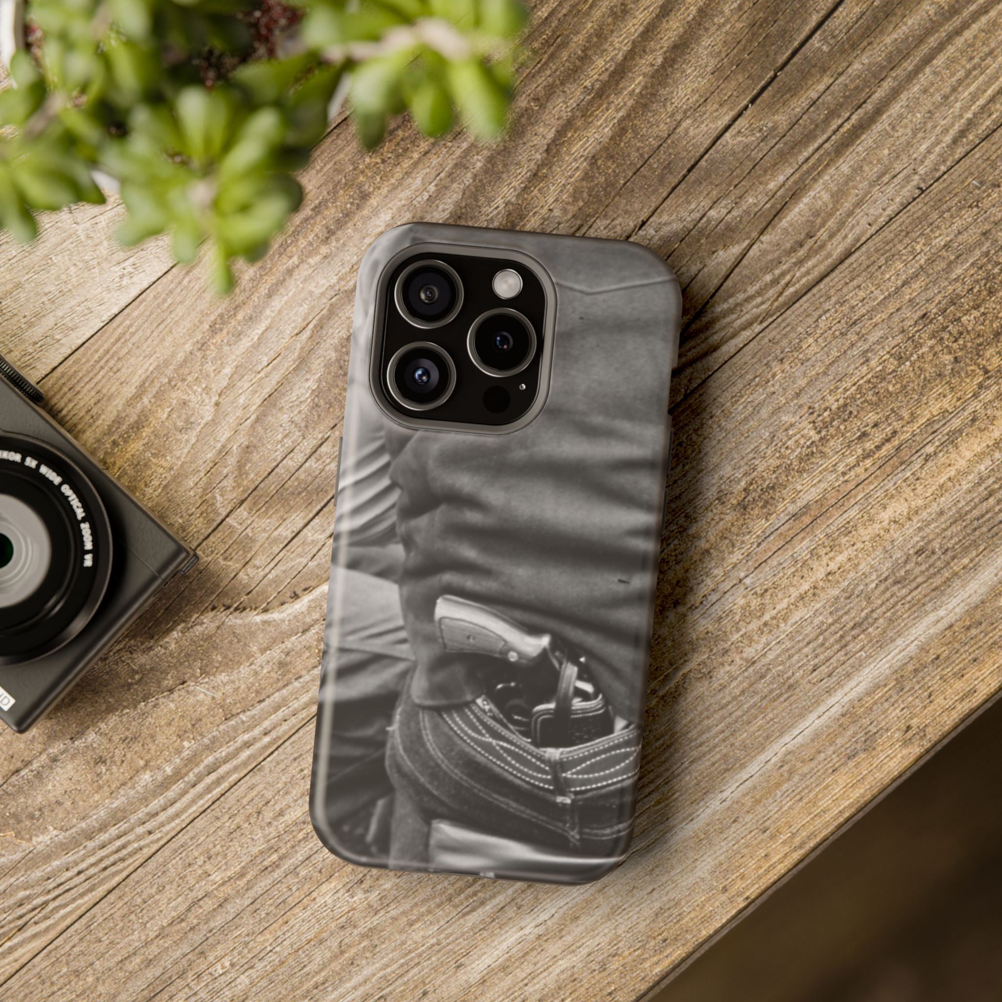 Black and White Cowboy Holster Photo Phone Case | Magnetic Impact-Resistant Case| Samsung 26 iphone 17 16 15 Monochrome Americana