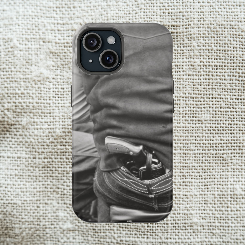 Black and White Cowboy Holster Photo Phone Case | Magnetic Impact-Resistant Case| Samsung 26 iphone 17 16 15 Monochrome Americana