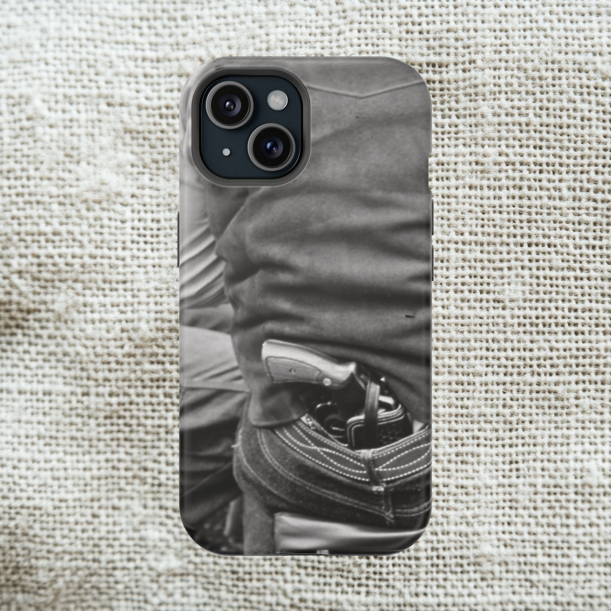 Black and White Cowboy Holster Photo Phone Case | Magnetic Impact-Resistant Case| Samsung 26 iphone 17 16 15 Monochrome Americana