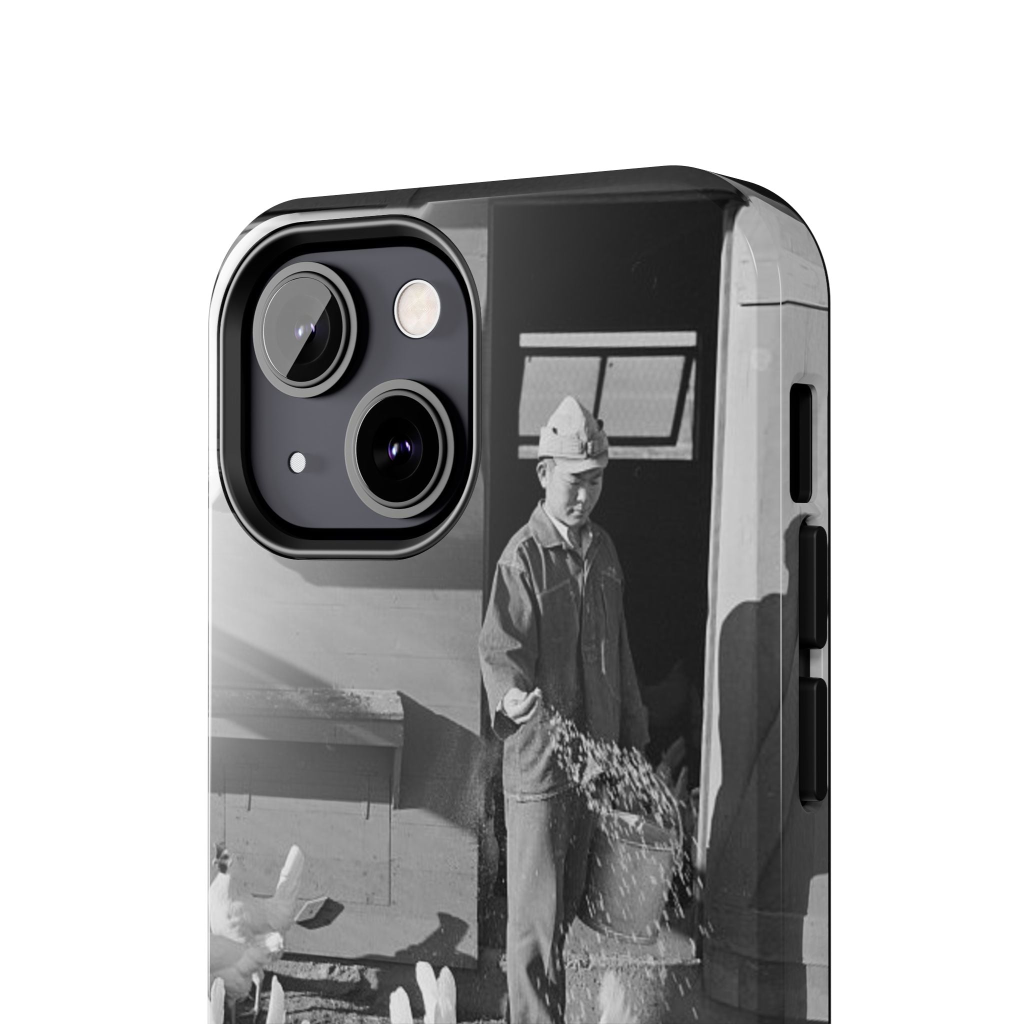 Ansel Adams  iBlack White image Farmer Feeding Chickens Phone Case | Vintage Farm Photo Tough Case | iphone 17 16 15
