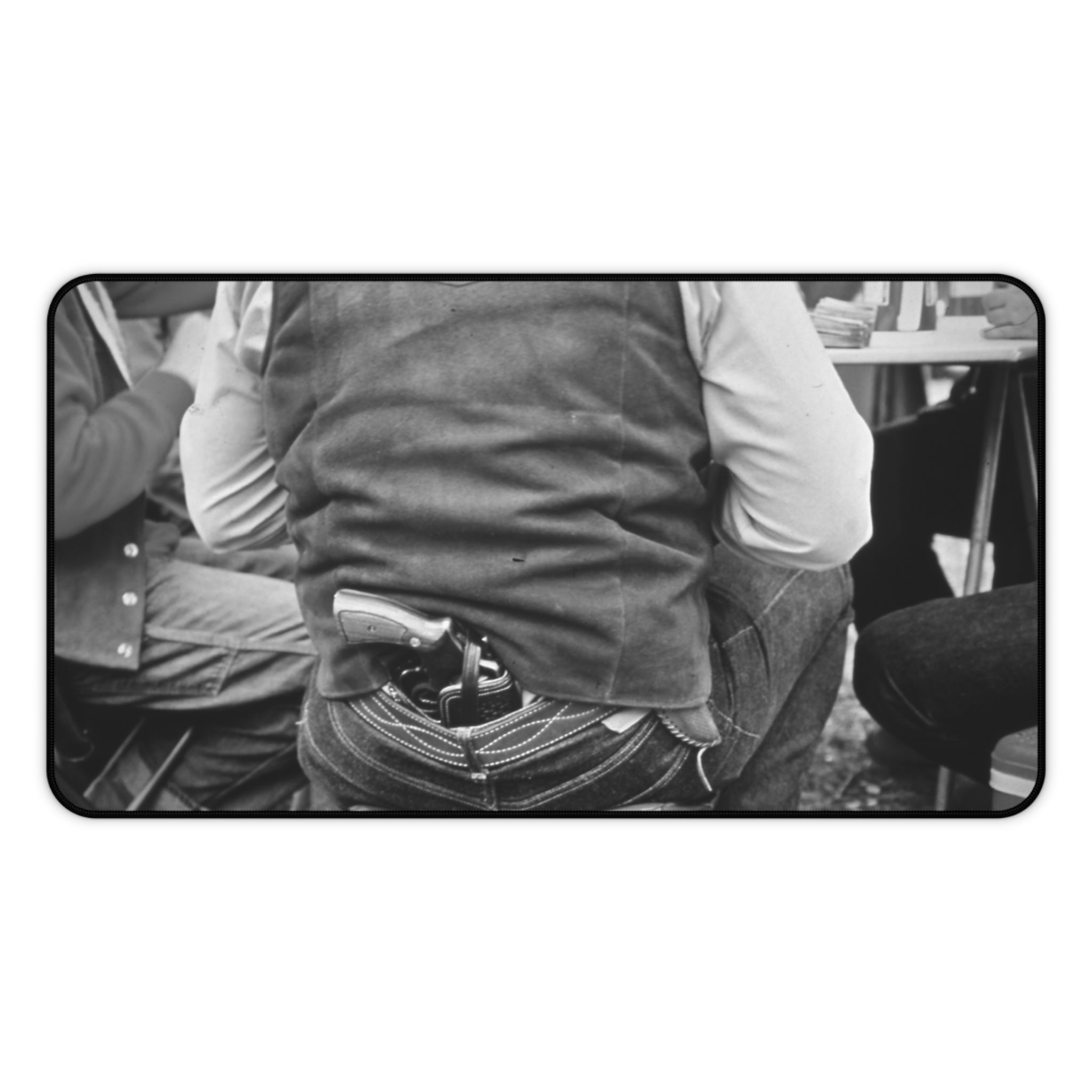 Vintage Western Cowboy with Holstered Revolver Desk Mat | Black & White | Masculine Americana Corrdinating office | Multiple sizes