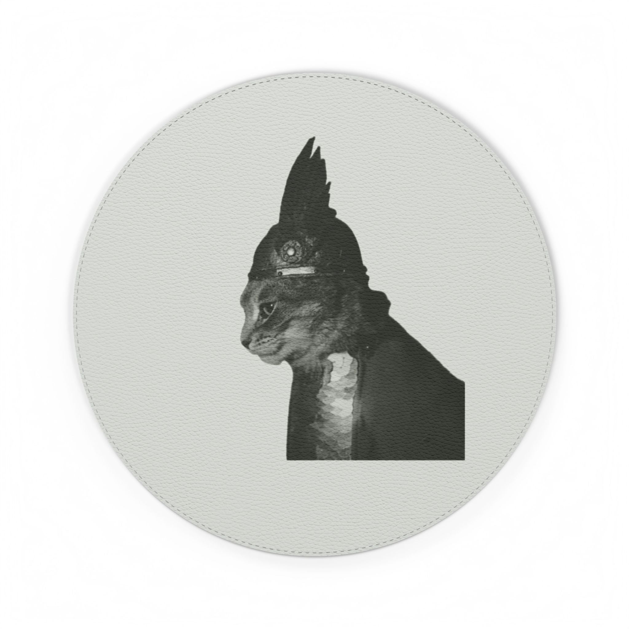 Steam punk  Cat Portrait PU Leather Mouse Mat | Retro Animal Desk Pad | Monochrome cat with Gladiator helmet | cat dad mom