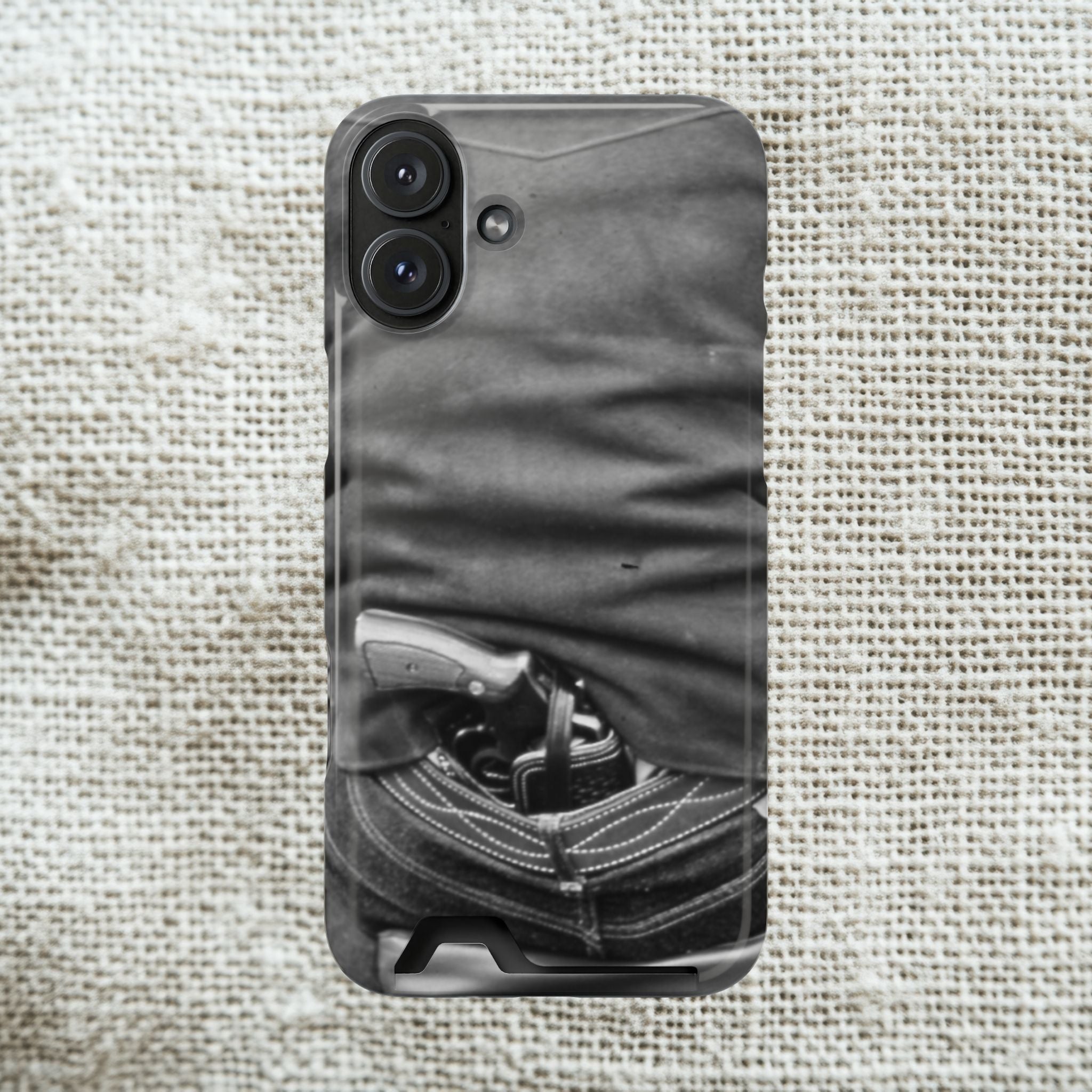 Vintage Revolver in Pocket phone case 2 card holder | Samsung 26 iphone 17 16 15 | Masculine | Monochrome Americana | rustic office decor