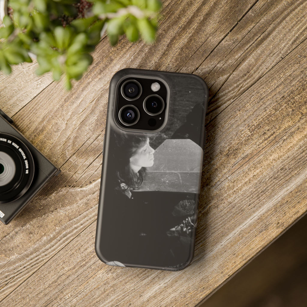 Black and White  Americana Portrait Phone Case | Magnetic Impact-Resistant Case |woman sunning herself with foil | 1970s Americana | gift