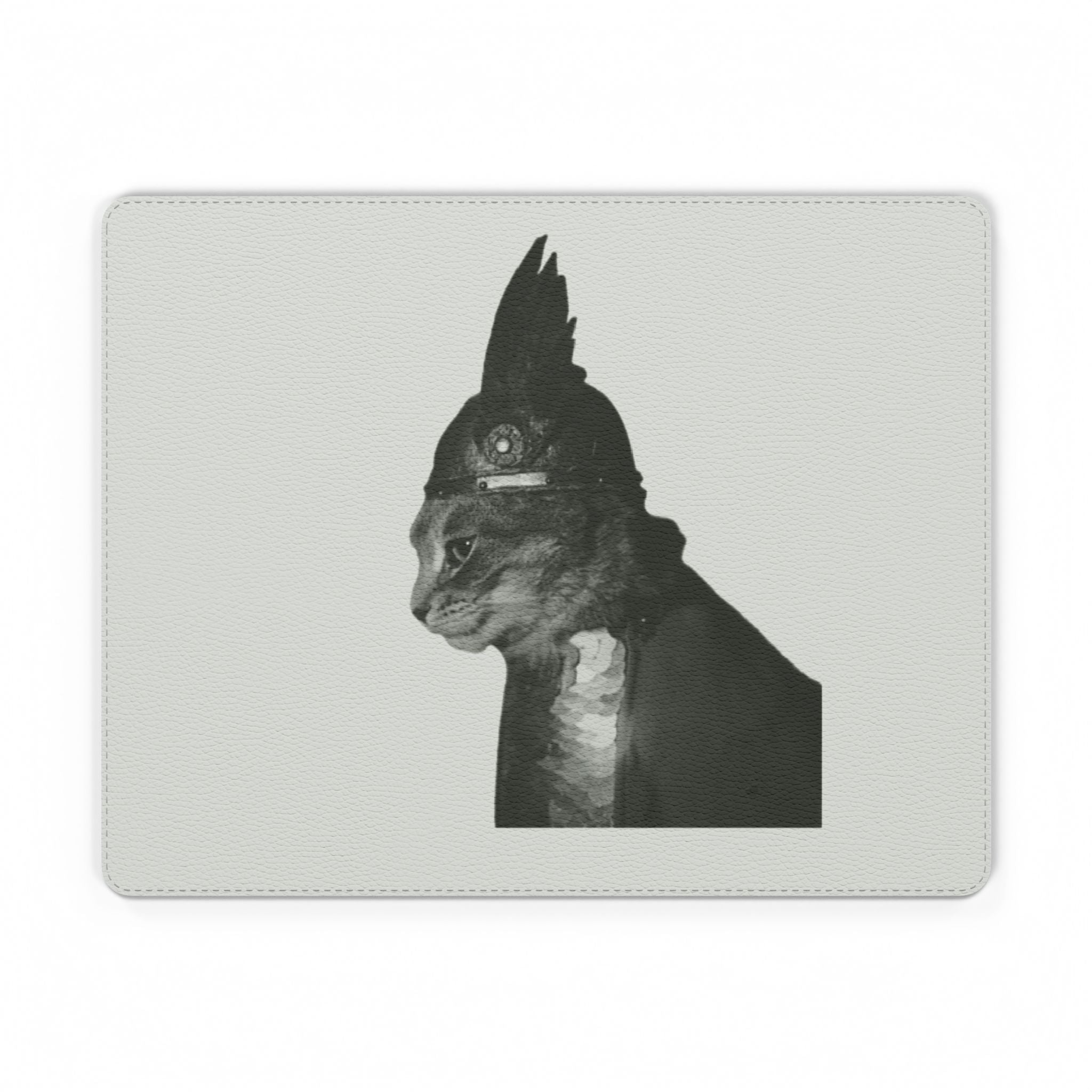 Steam punk  Cat Portrait PU Leather Mouse Mat | Retro Animal Desk Pad | Monochrome cat with Gladiator helmet | cat dad mom