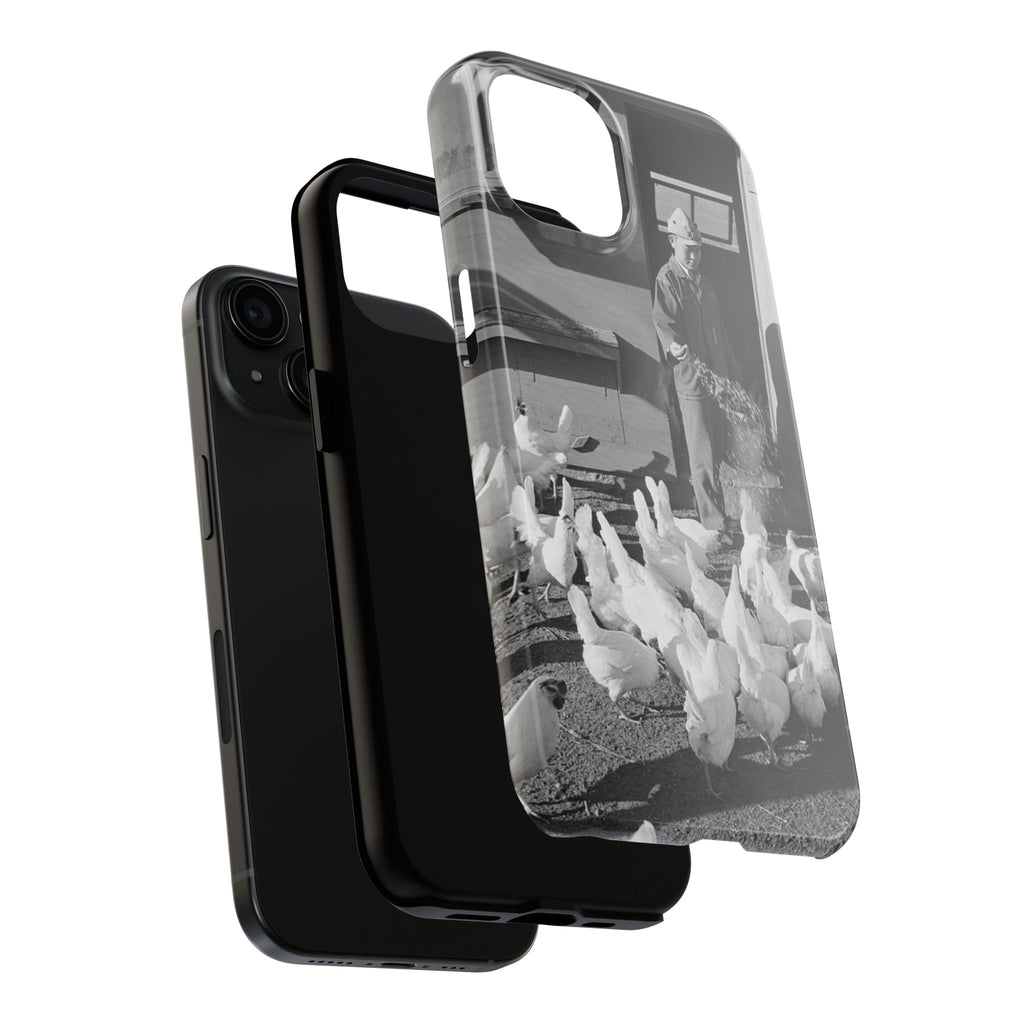 Ansel Adams  iBlack White image Farmer Feeding Chickens Phone Case | Vintage Farm Photo Tough Case | iphone 17 16 15