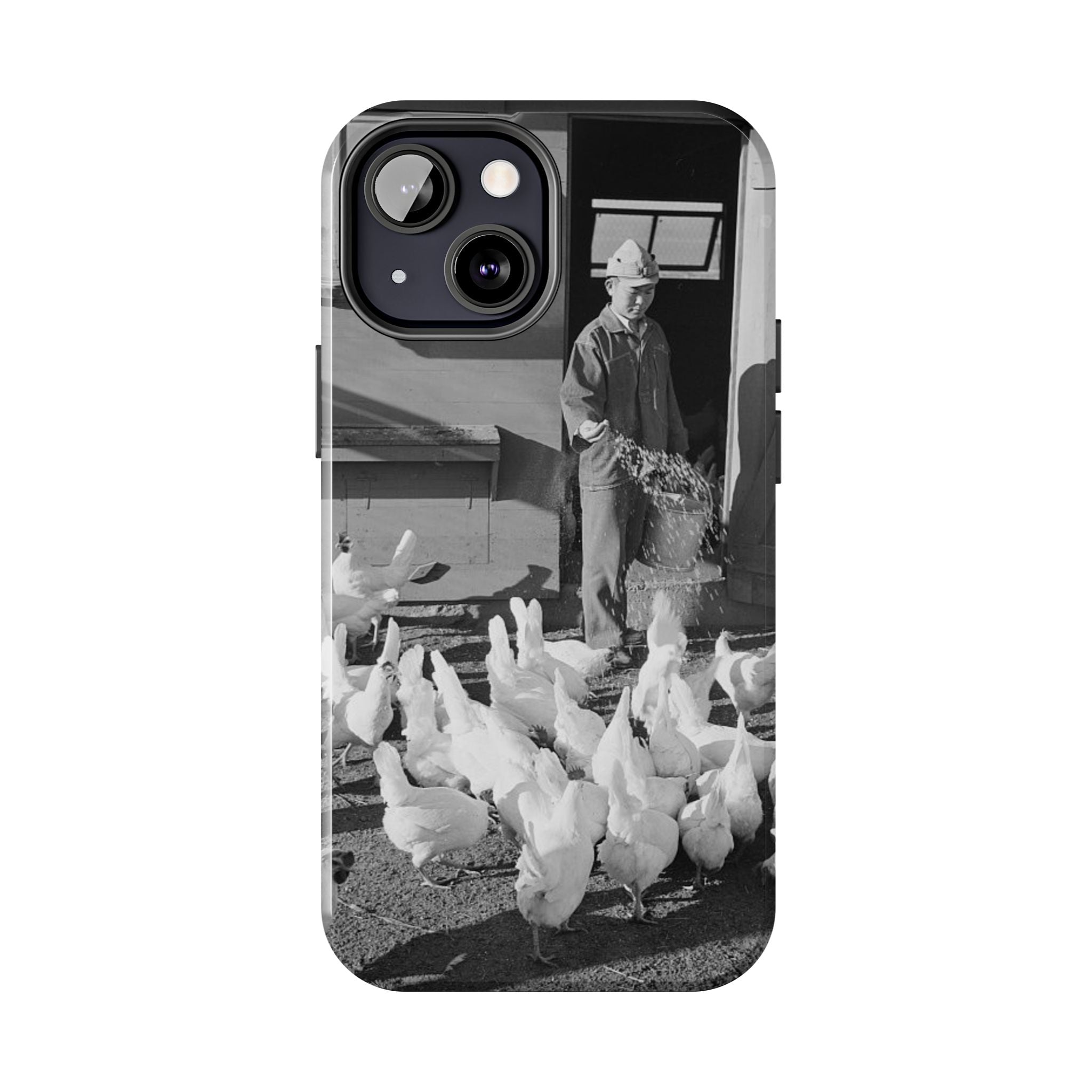 Ansel Adams  iBlack White image Farmer Feeding Chickens Phone Case | Vintage Farm Photo Tough Case | iphone 17 16 15