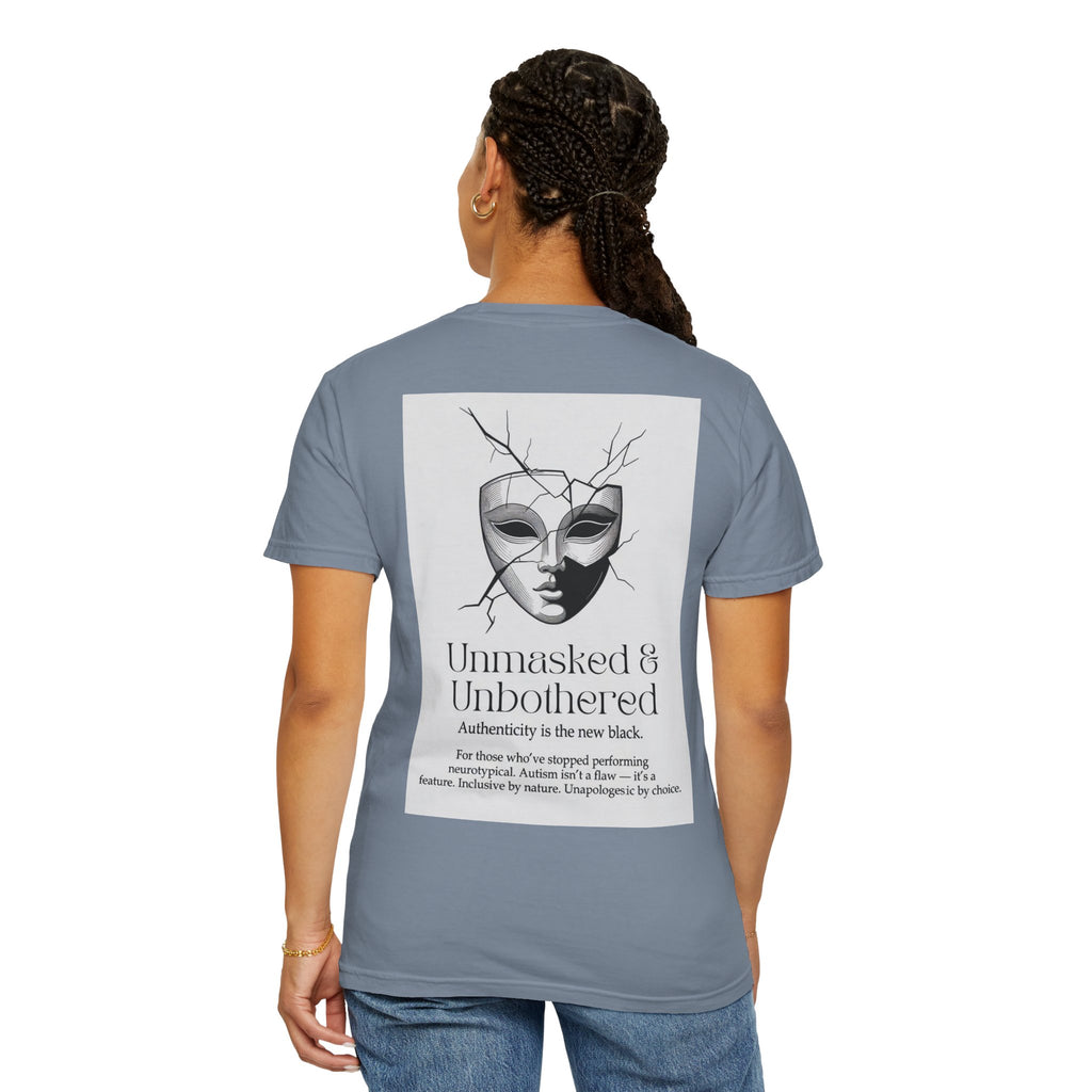 Neurodiversity Pride Acceptance t shirt |Unmasked & Unbothered T-shirt | Back Print Mask Illustration | ADHD \ Autism celebration