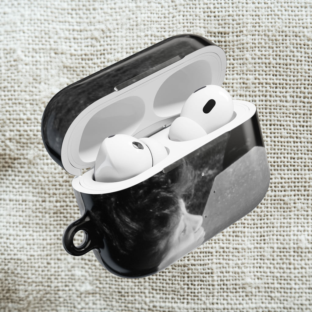 Black and White  Americana Portrait airpod Case | Magnetic Impact-Resistant Case |woman sunning herself with foil | 1970s Americana | gift