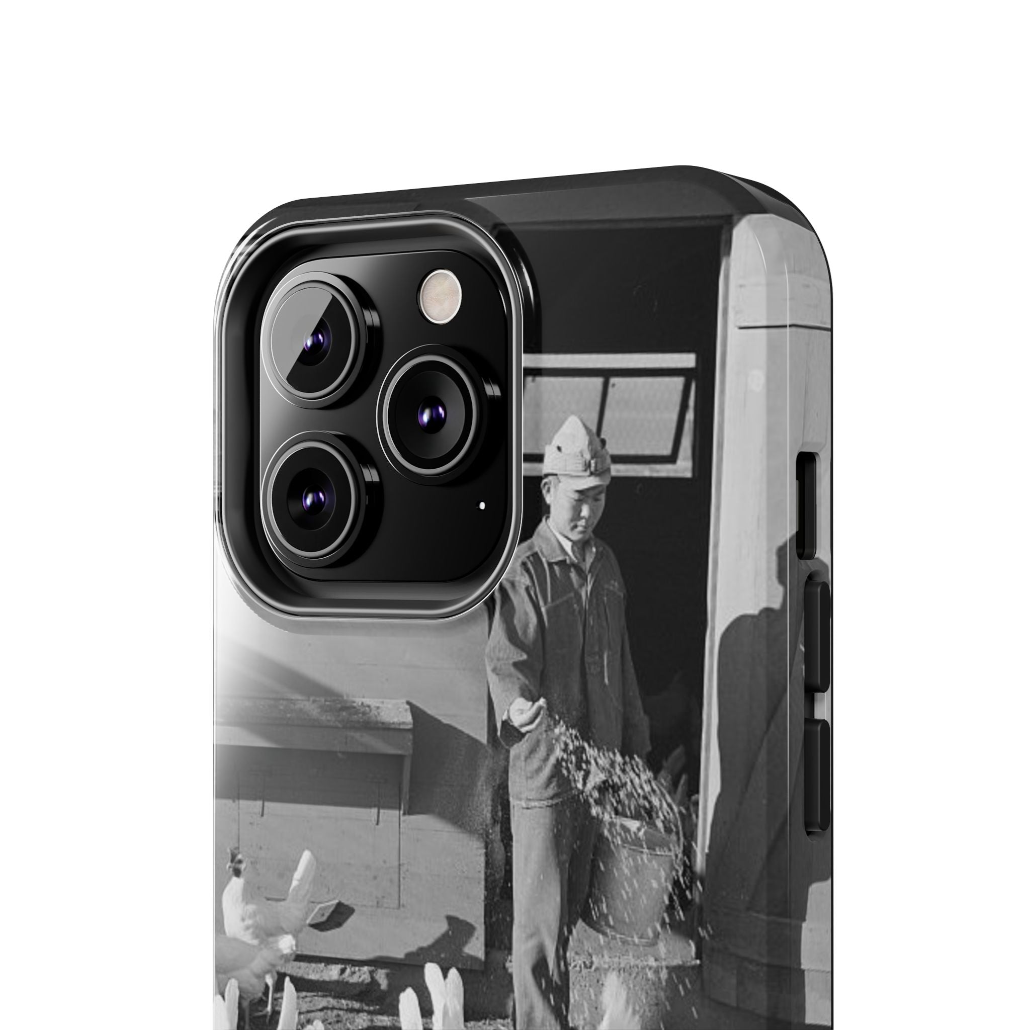 Ansel Adams  iBlack White image Farmer Feeding Chickens Phone Case | Vintage Farm Photo Tough Case | iphone 17 16 15