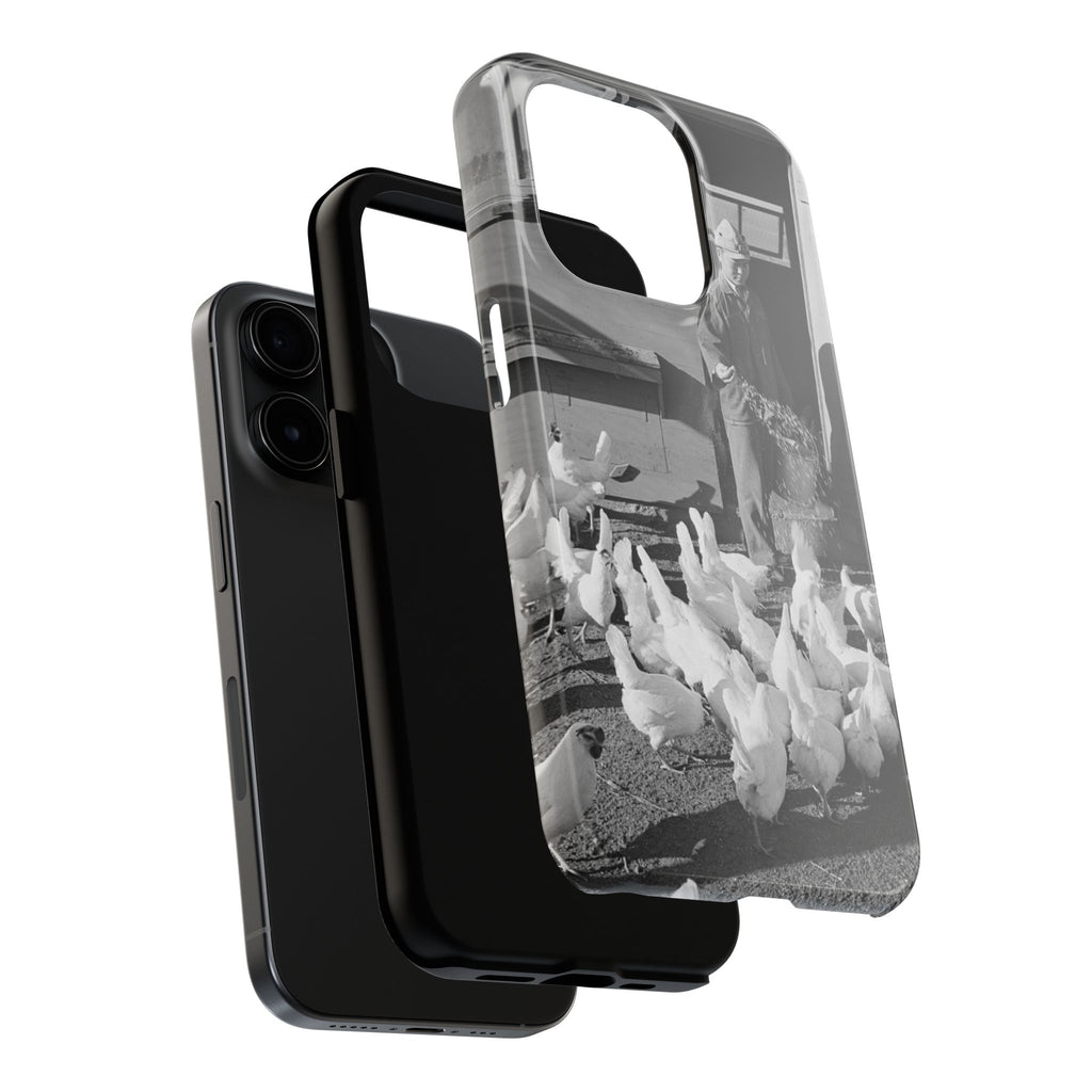 Ansel Adams  iBlack White image Farmer Feeding Chickens Phone Case | Vintage Farm Photo Tough Case | iphone 17 16 15