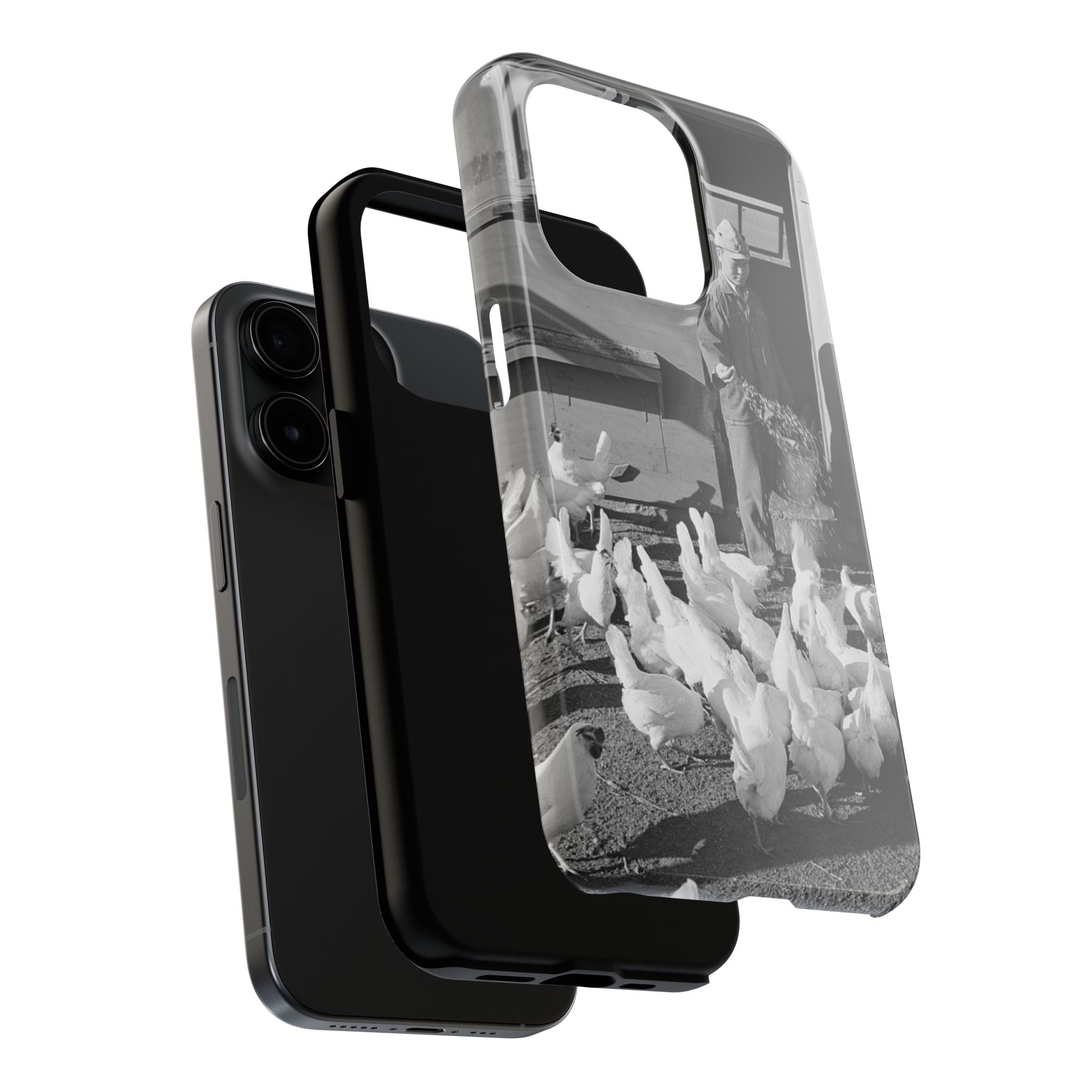 Ansel Adams  iBlack White image Farmer Feeding Chickens Phone Case | Vintage Farm Photo Tough Case | iphone 17 16 15