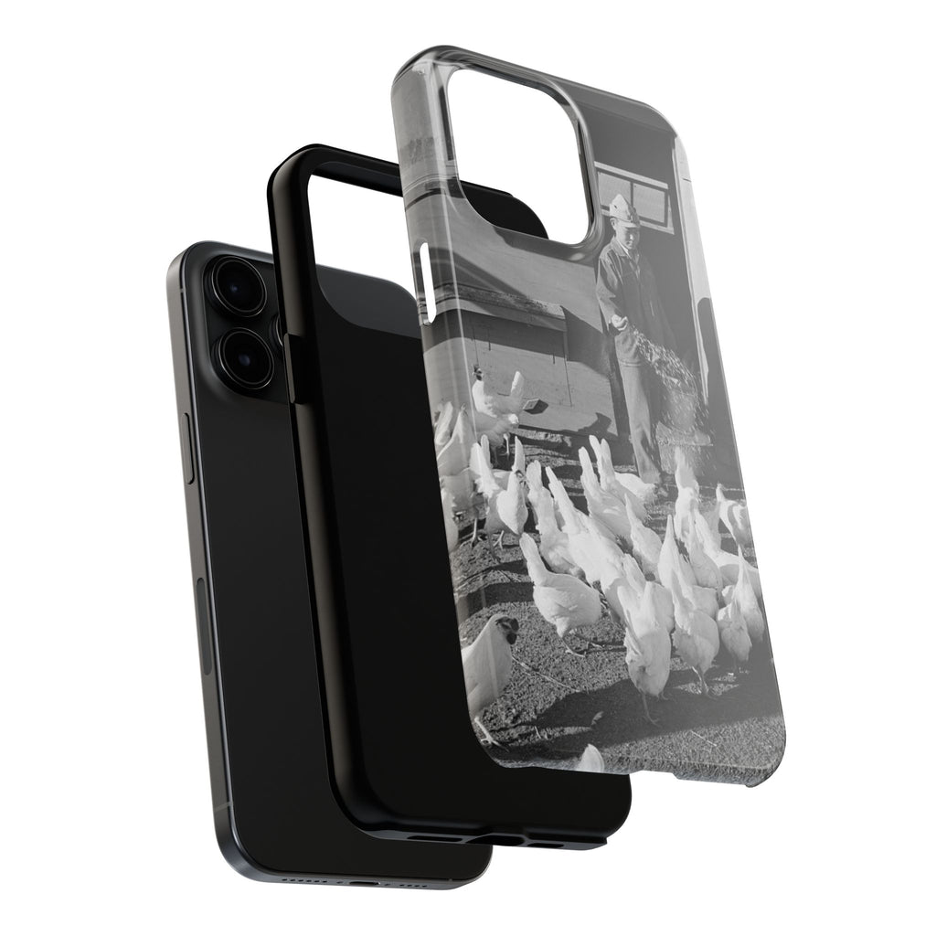 Ansel Adams  iBlack White image Farmer Feeding Chickens Phone Case | Vintage Farm Photo Tough Case | iphone 17 16 15