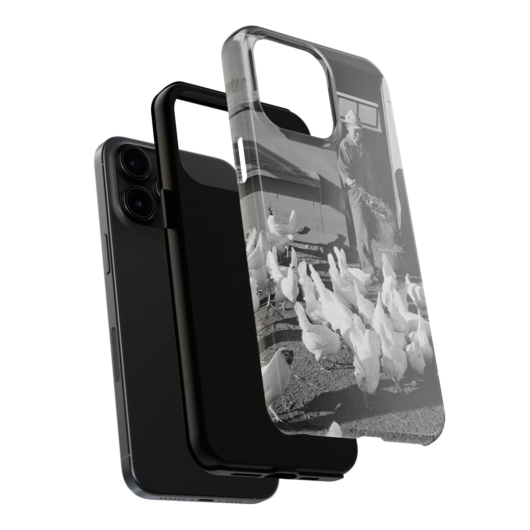 Ansel Adams  iBlack White image Farmer Feeding Chickens Phone Case | Vintage Farm Photo Tough Case | iphone 17 16 15