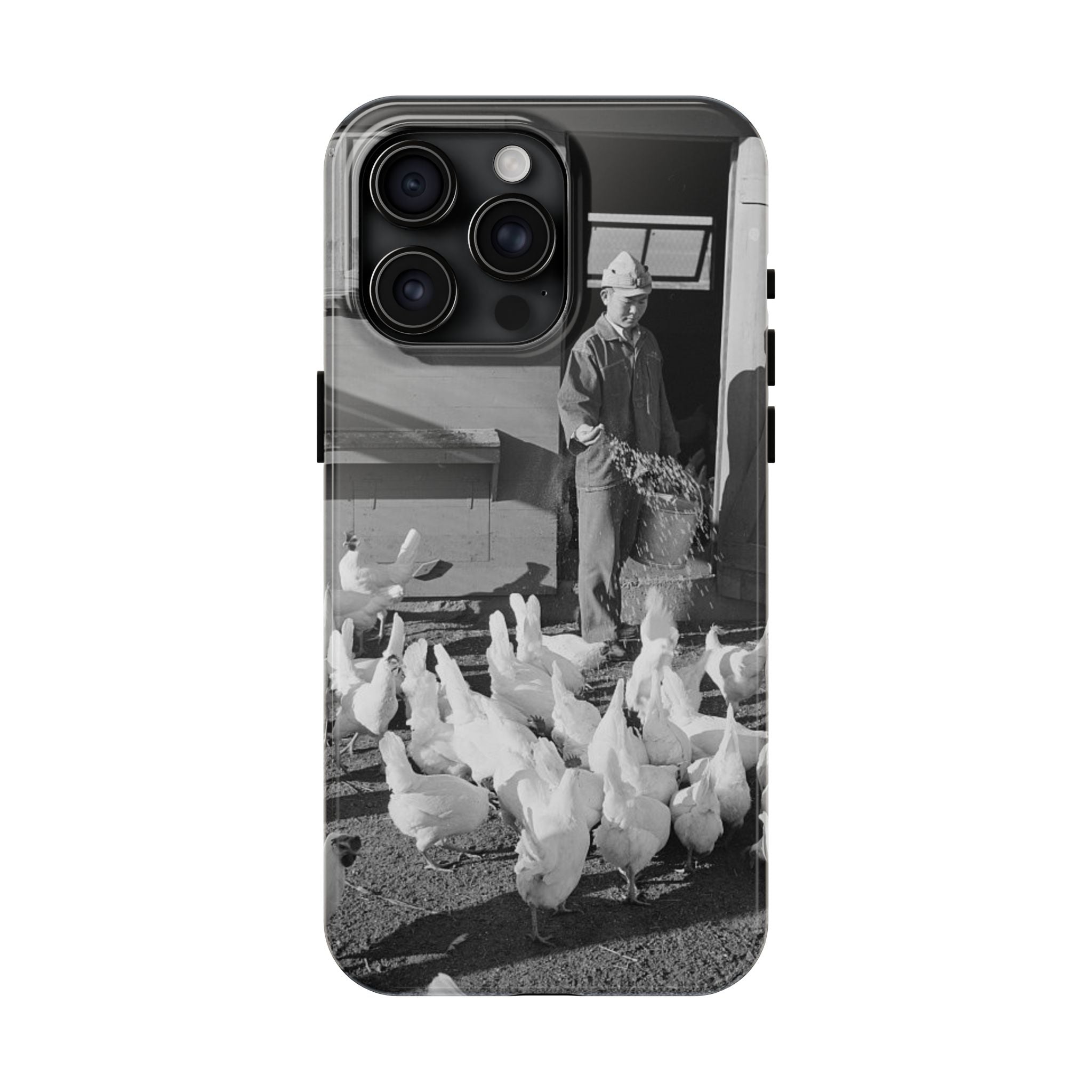 Ansel Adams  iBlack White image Farmer Feeding Chickens Phone Case | Vintage Farm Photo Tough Case | iphone 17 16 15