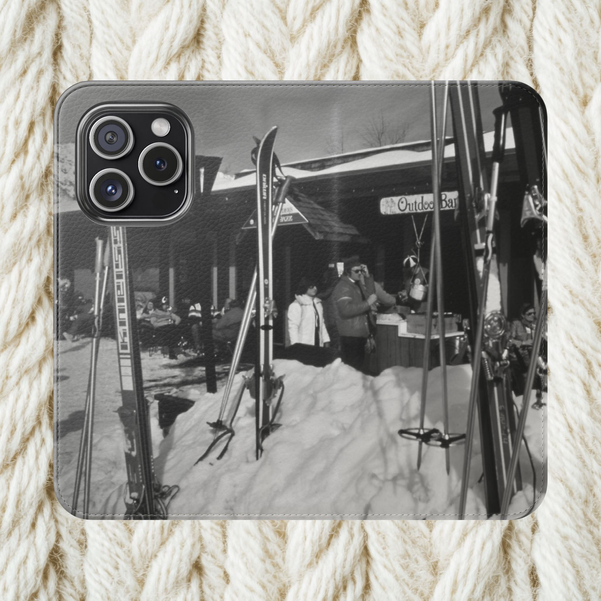 Vintage Ski Resort Photo Flip Case | Phone Wallet Cover | monochrome Americana