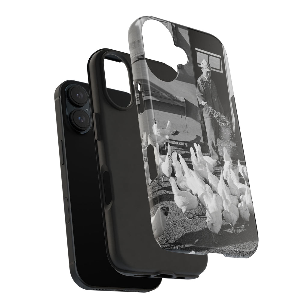 Ansel Adams  iBlack White image Farmer Feeding Chickens Phone Case | Vintage Farm Photo Tough Case | iphone 17 16 15