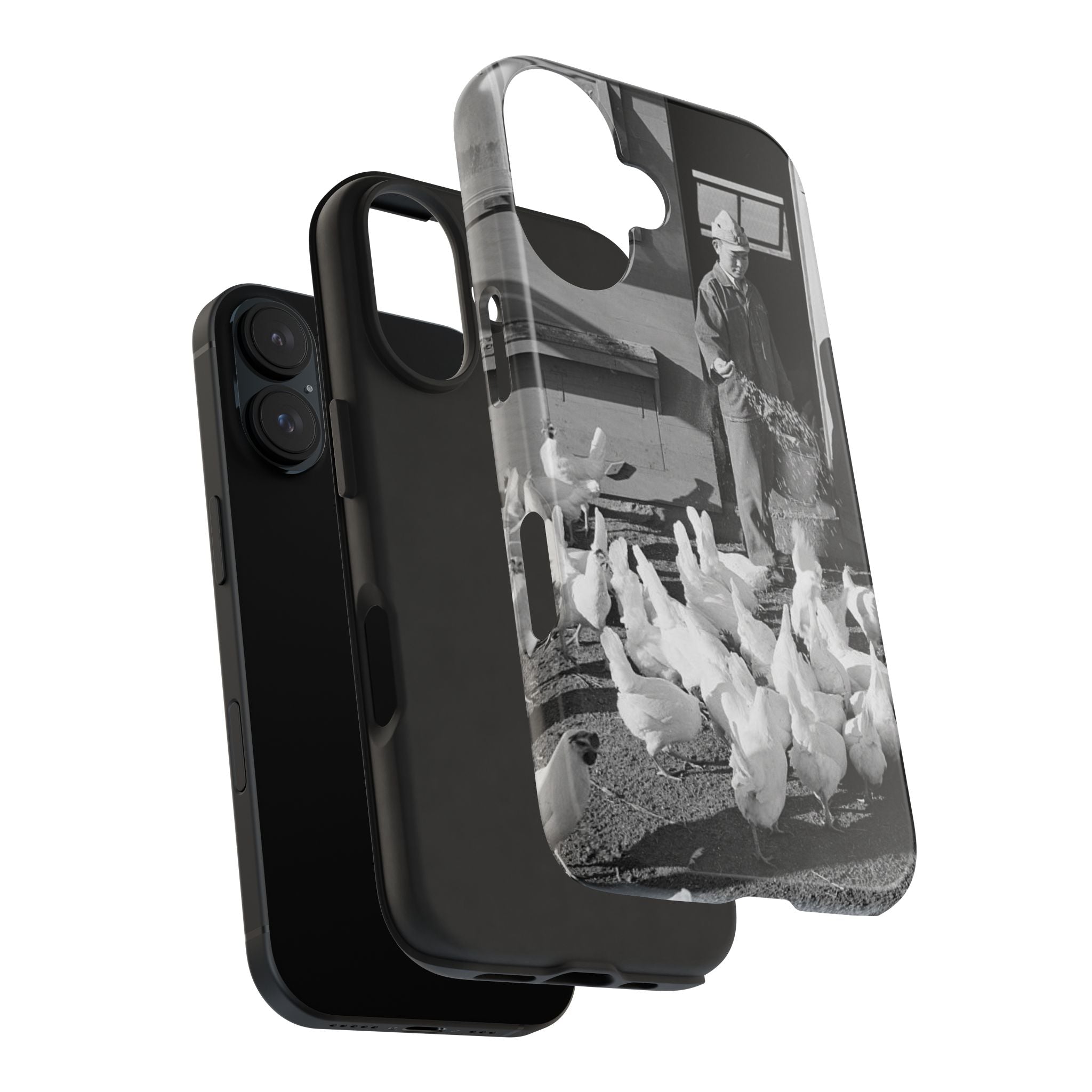 Ansel Adams  iBlack White image Farmer Feeding Chickens Phone Case | Vintage Farm Photo Tough Case | iphone 17 16 15