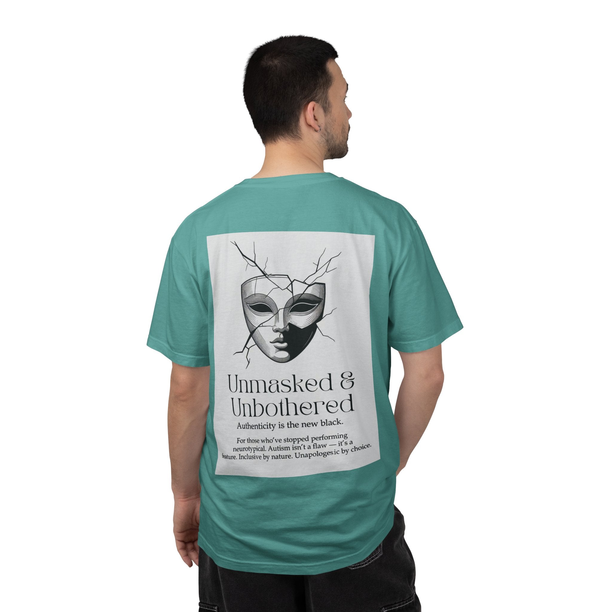 Neurodiversity Pride Acceptance t shirt |Unmasked & Unbothered T-shirt | Back Print Mask Illustration | ADHD \ Autism celebration