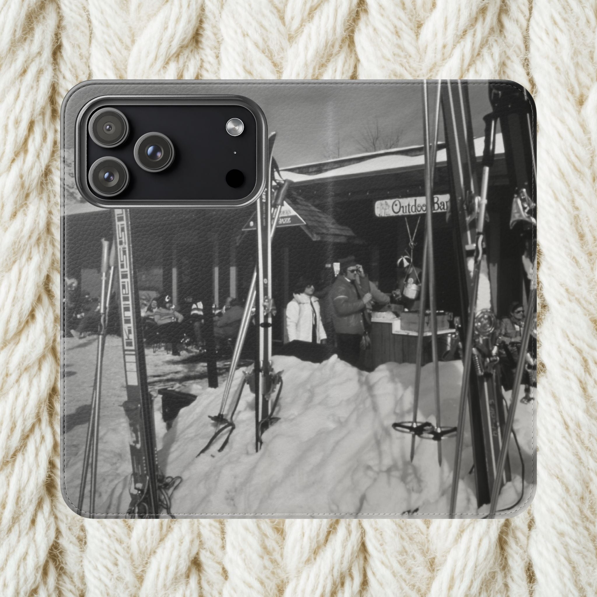 Vintage Ski Resort Photo Flip Case | Phone Wallet Cover | monochrome Americana