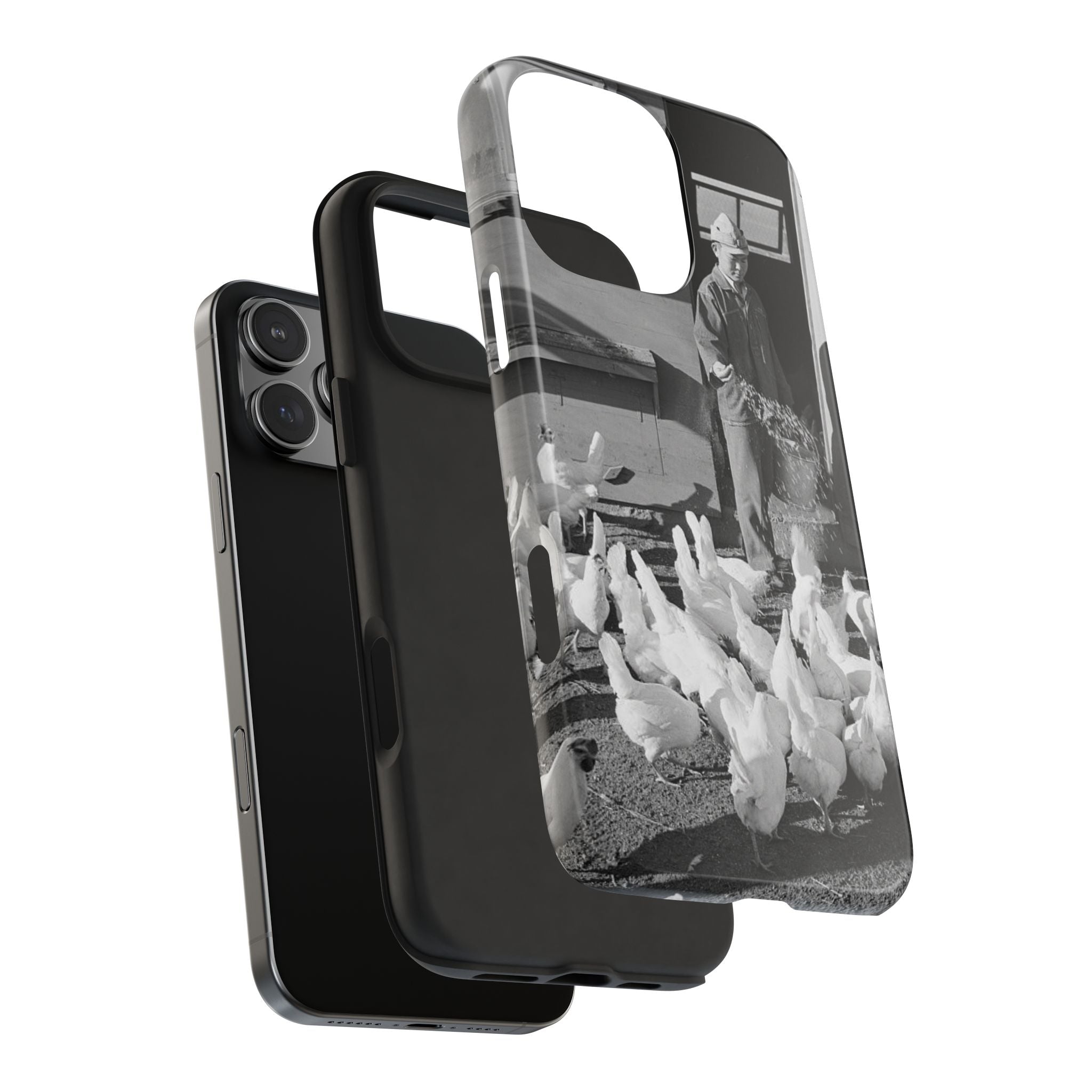 Ansel Adams  iBlack White image Farmer Feeding Chickens Phone Case | Vintage Farm Photo Tough Case | iphone 17 16 15