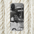 Vintage Ski Lodge Photo Phone Case with Card Holder | Black White Winter Scene Iphone 17 16 15 | Monochome americana