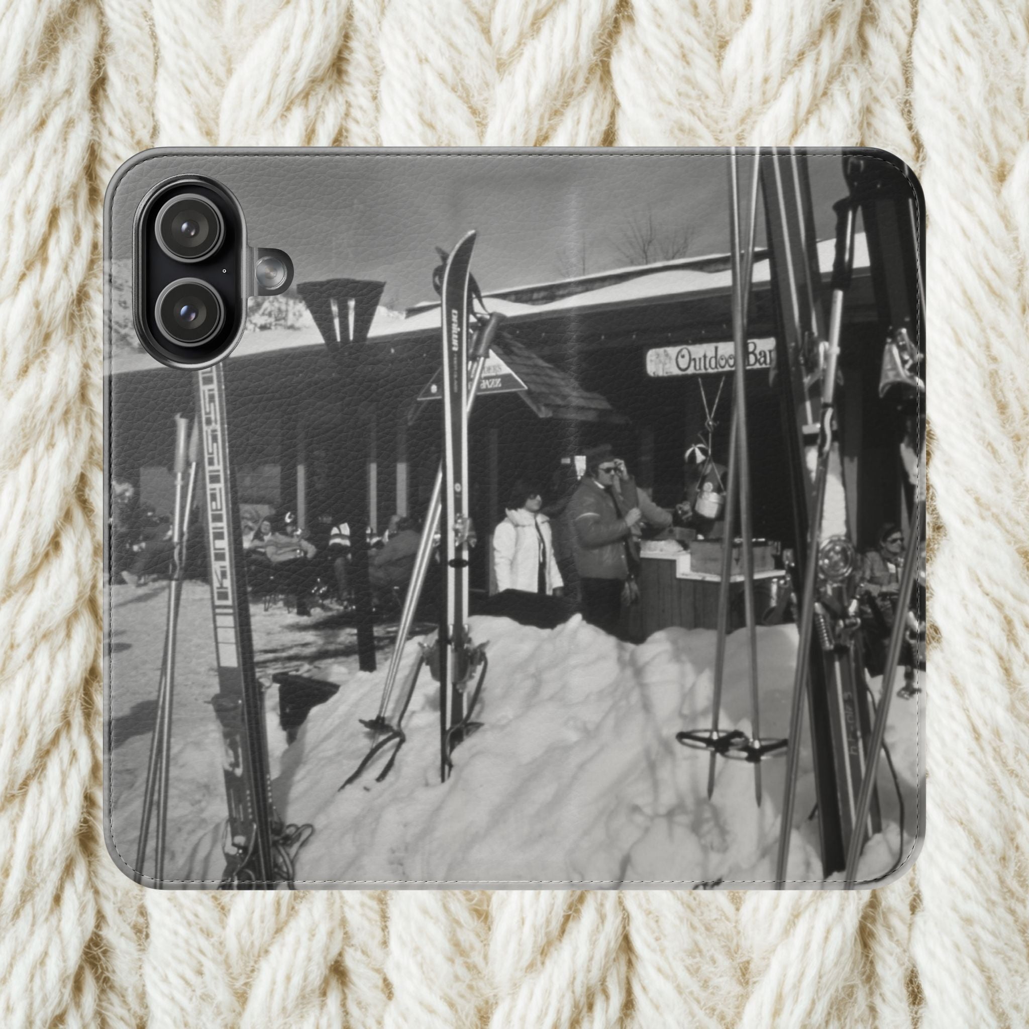 Vintage Ski Resort Photo Flip Case | Phone Wallet Cover | monochrome Americana