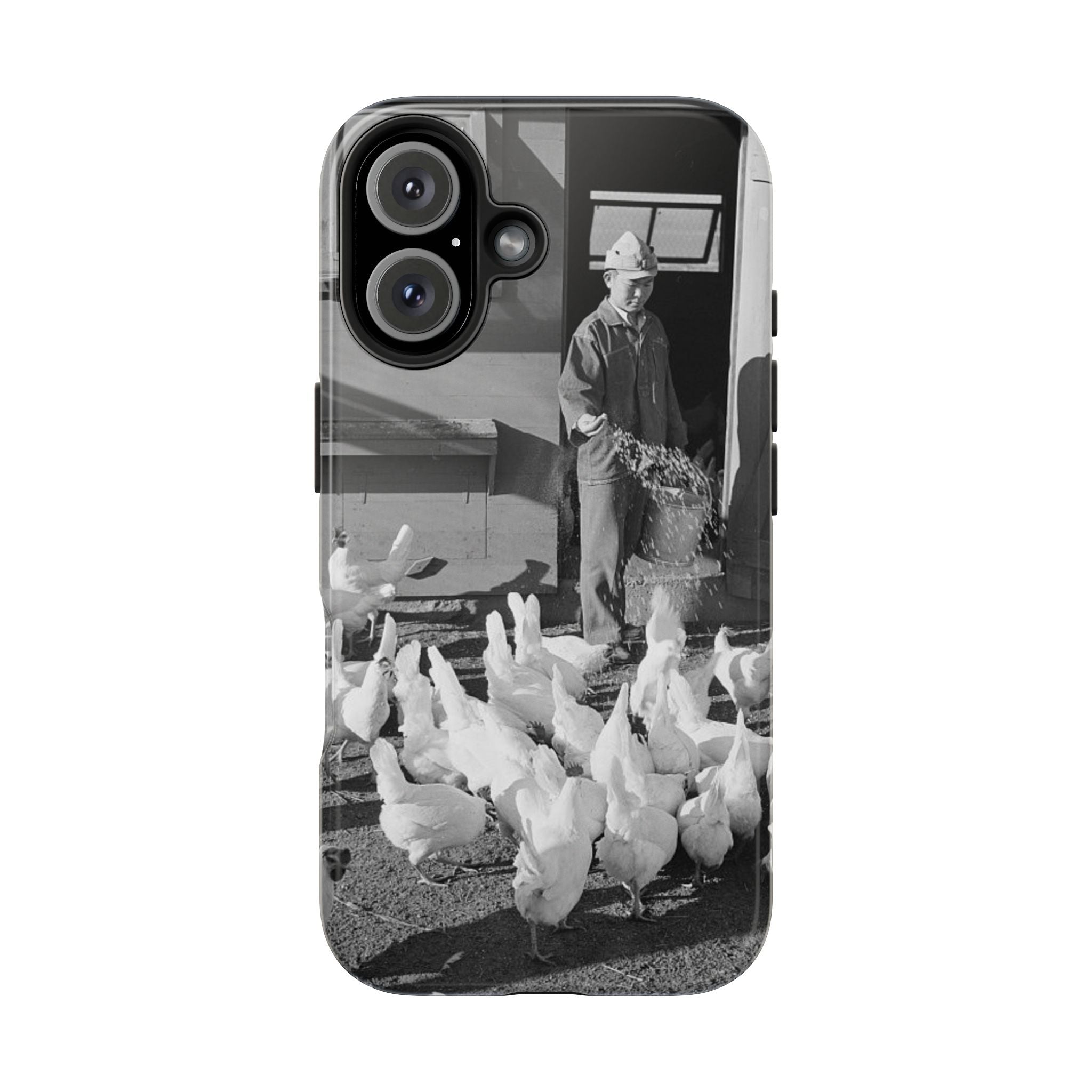 Ansel Adams  iBlack White image Farmer Feeding Chickens Phone Case | Vintage Farm Photo Tough Case | iphone 17 16 15