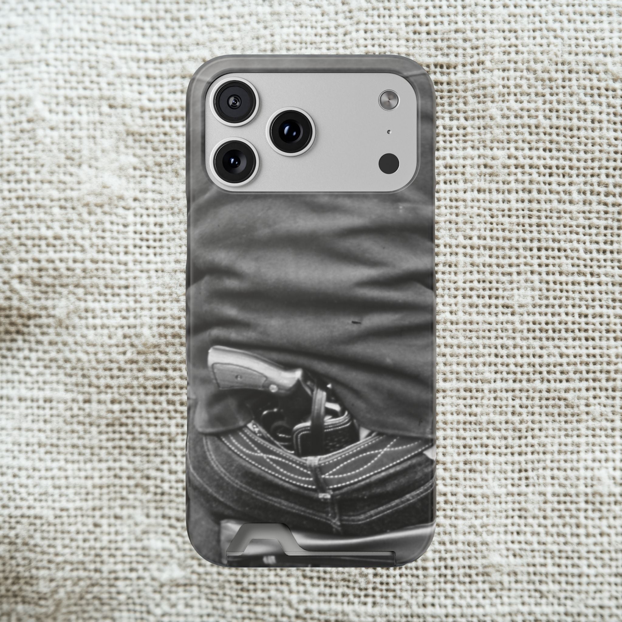 Vintage Revolver in Pocket phone case 2 card holder | Samsung 26 iphone 17 16 15 | Masculine | Monochrome Americana | rustic office decor