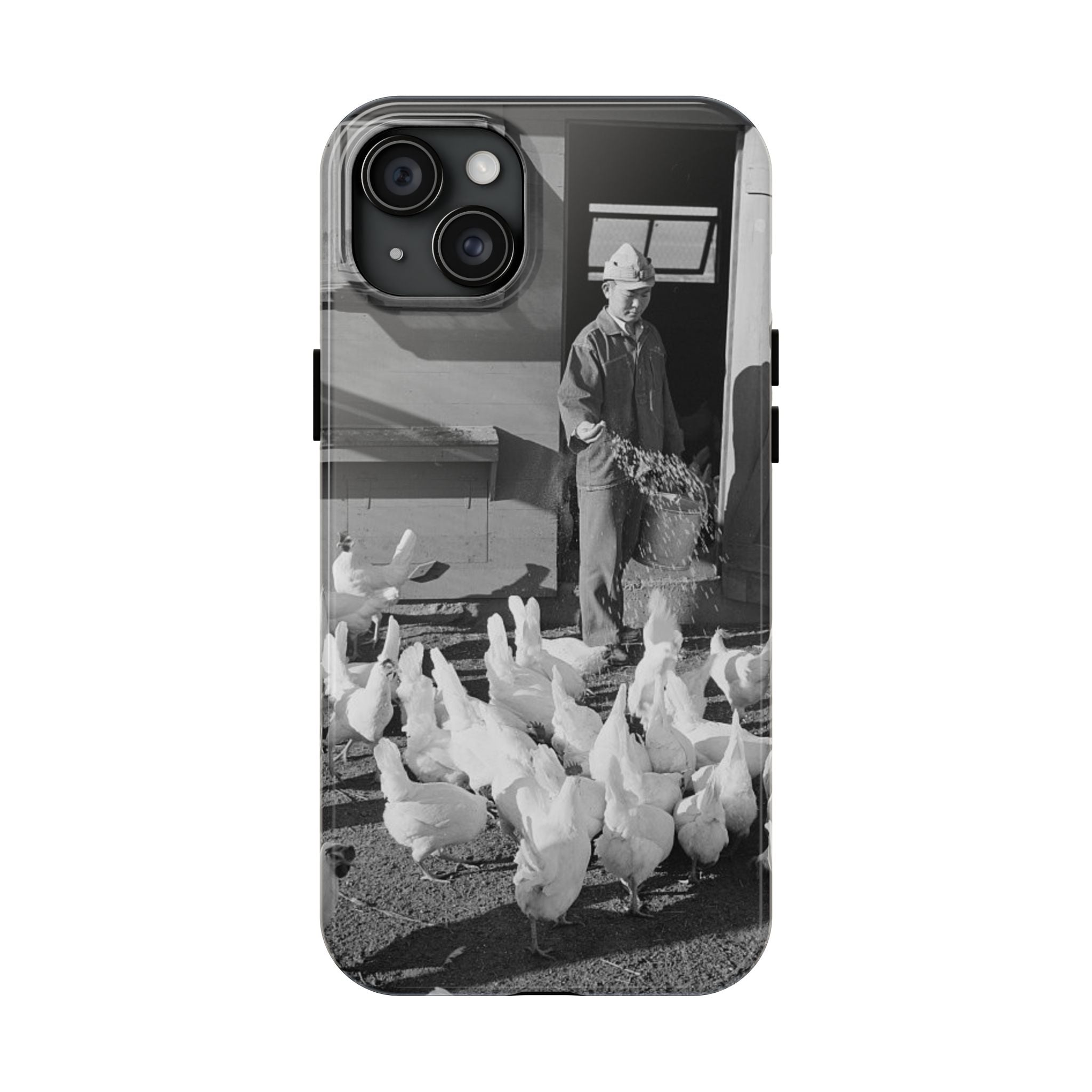 Ansel Adams  iBlack White image Farmer Feeding Chickens Phone Case | Vintage Farm Photo Tough Case | iphone 17 16 15